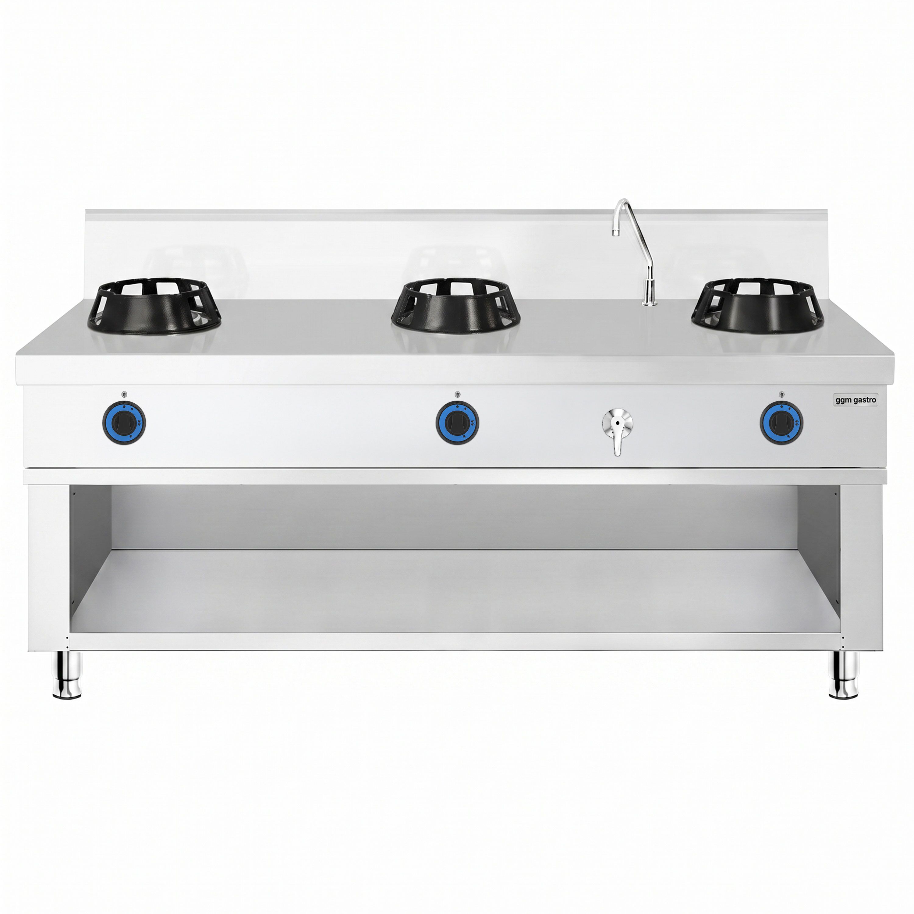 Gas woktafel - 42 kW - 3 branders - incl. 1 kraan