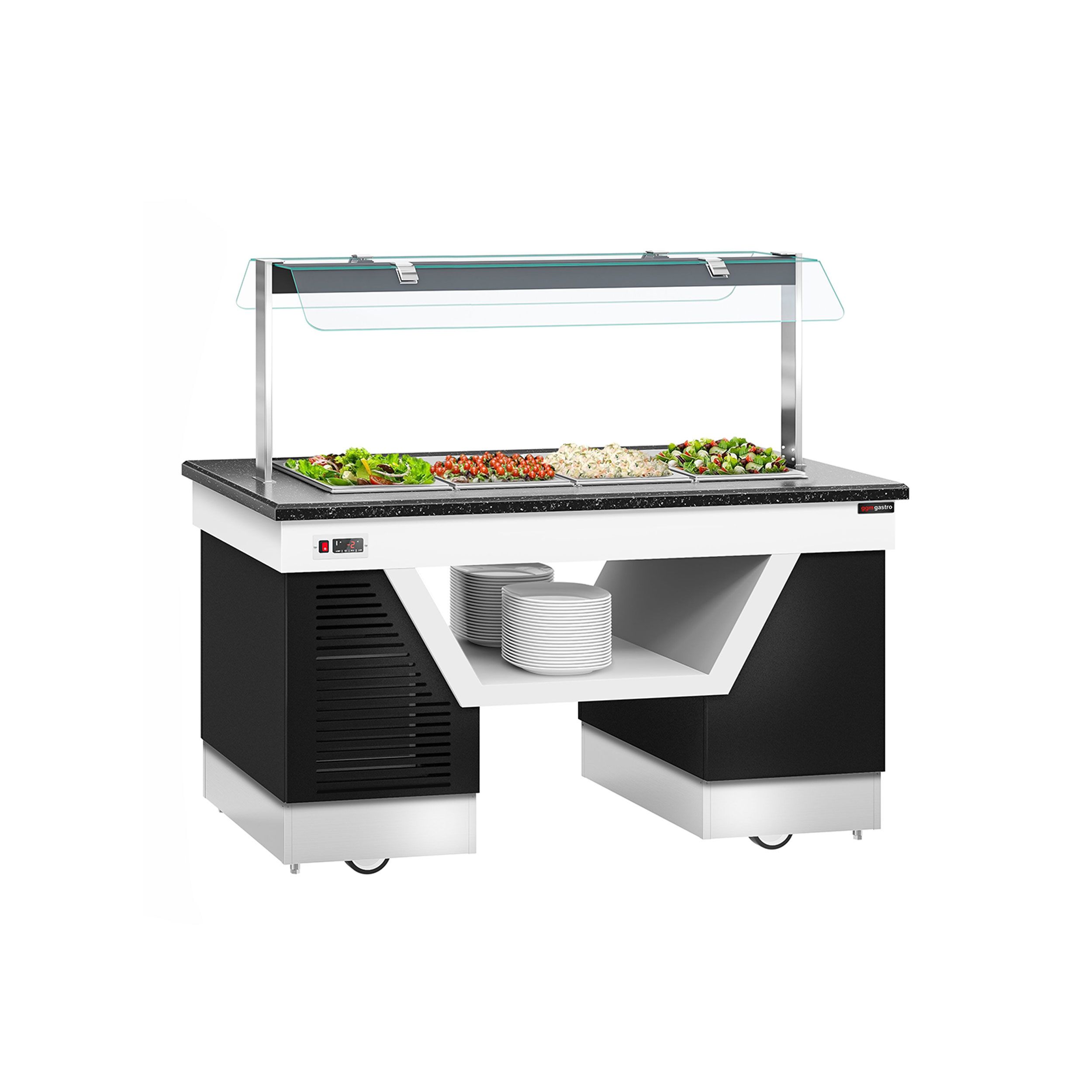 Comptoir buffet froid BELFAST – 1600 mm – avec bac réfrigéré et roulettes – pour 4x GN 1/1          