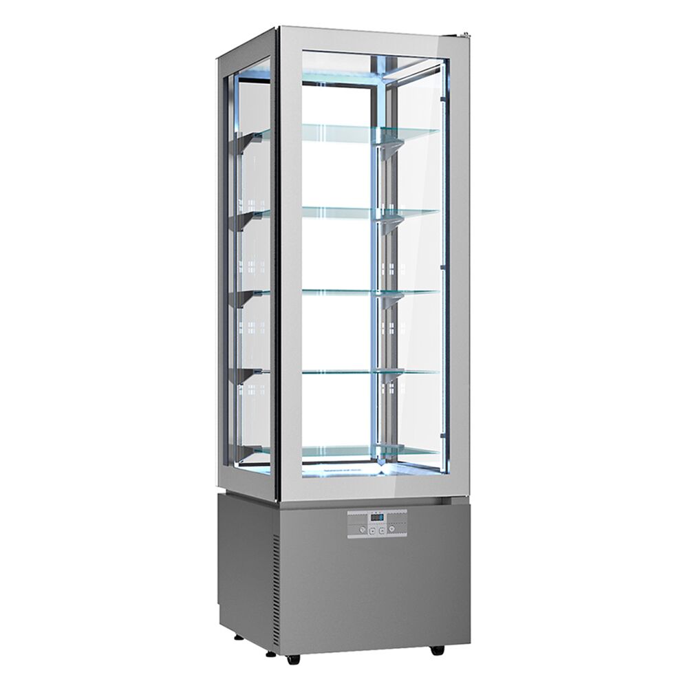 4-Sided Glass Display Fridge - 324L - 600mm - Double glazing - with 5 glass shelves - 1 glass door