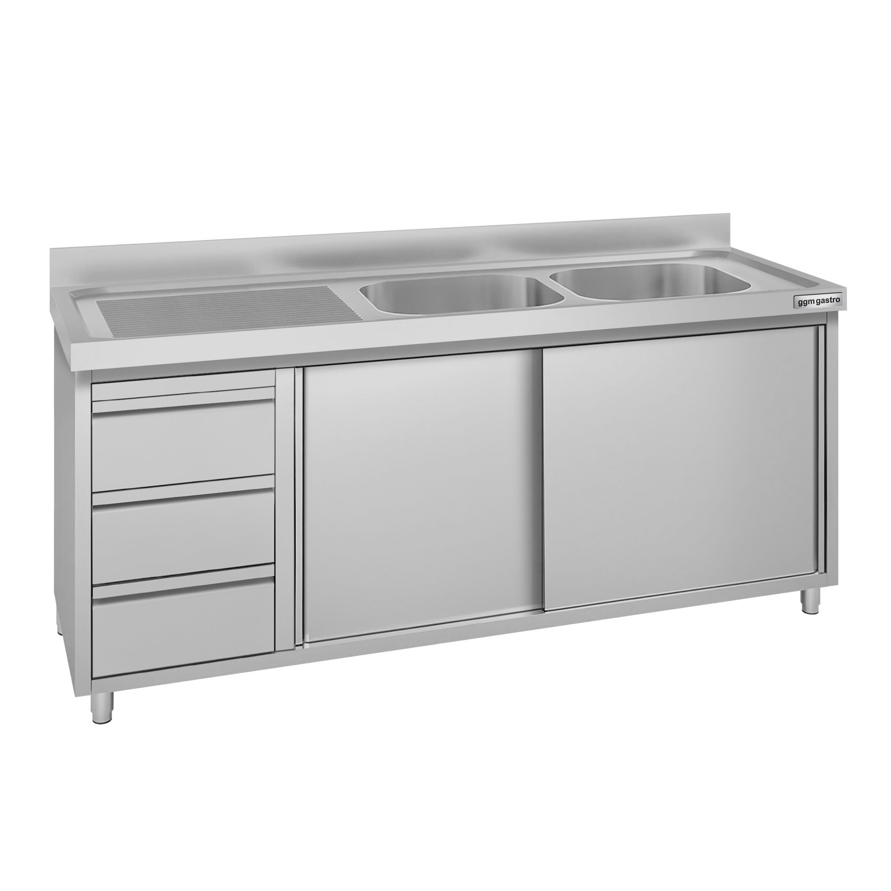 Meuble évier ECO - 1800 x 600 mm - avec 3 tiroirs & 2 bacs à droite