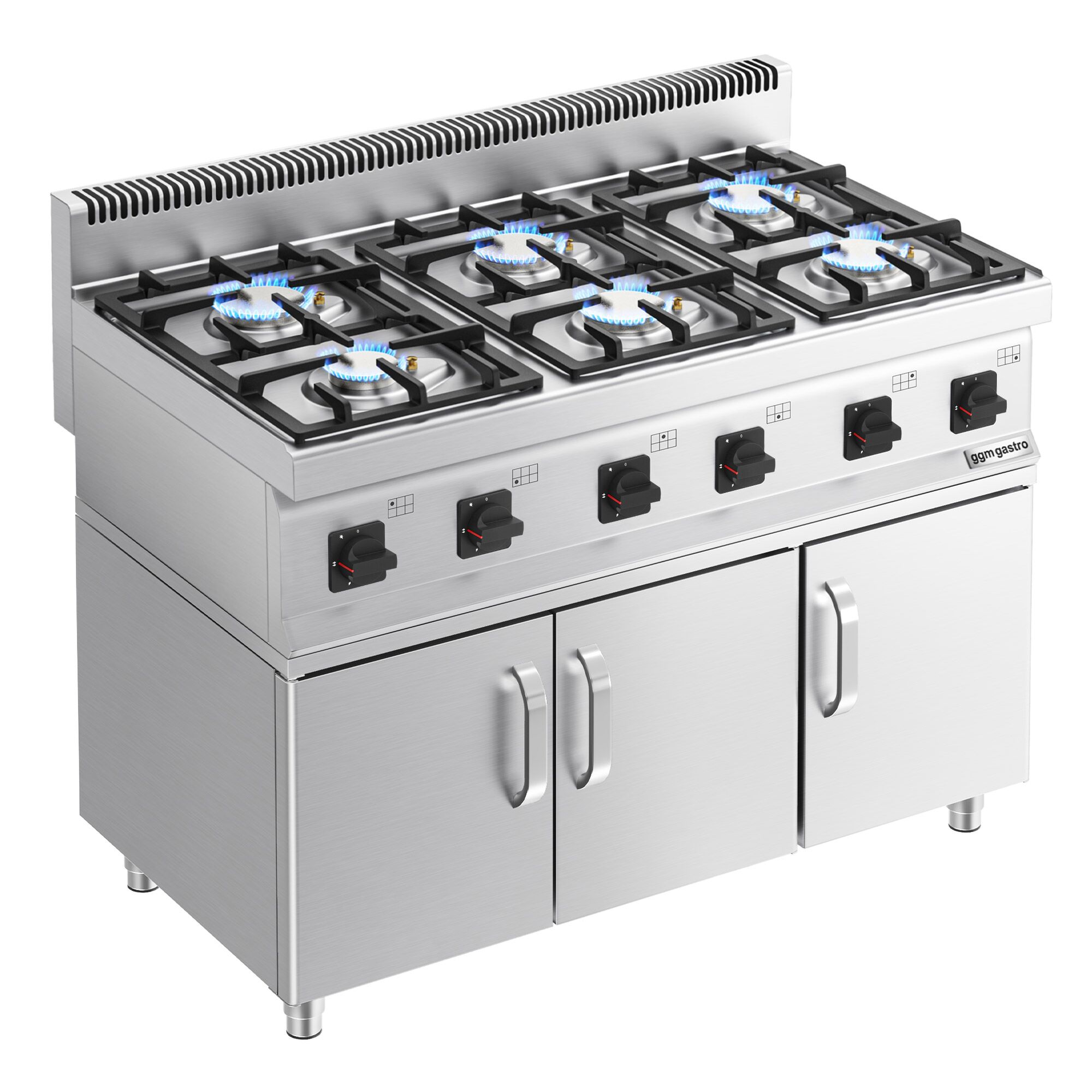 Fourneau à gaz – 36 kW – 6 brûleurs – avec soubassement avec 3 portes