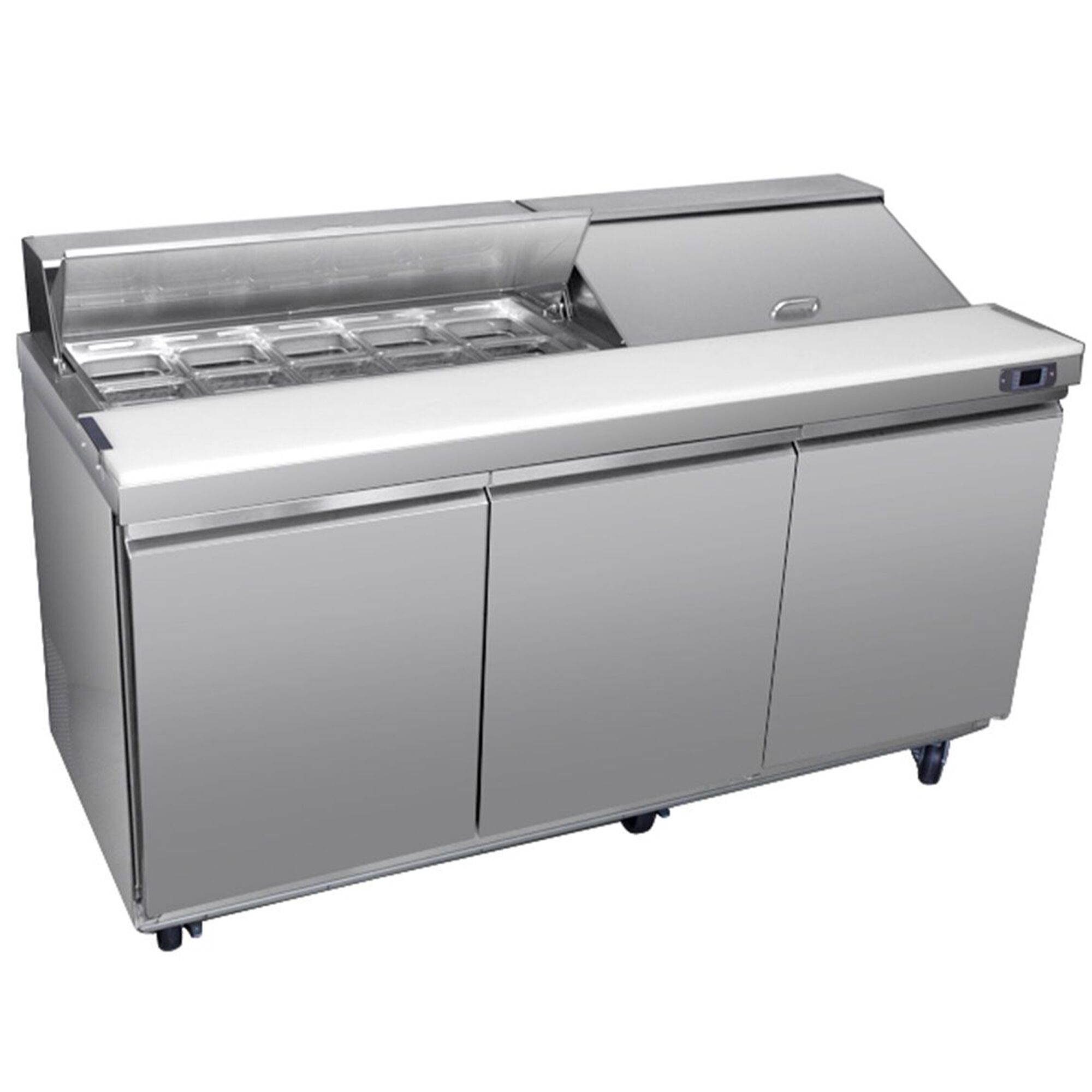 Saladette réfrigérée PREMIUM - 1830mm - 3 portes - avec découpe pour 18x GN 1/6 & Couvercle inox - incl. 18x conteneurs GN 1/6