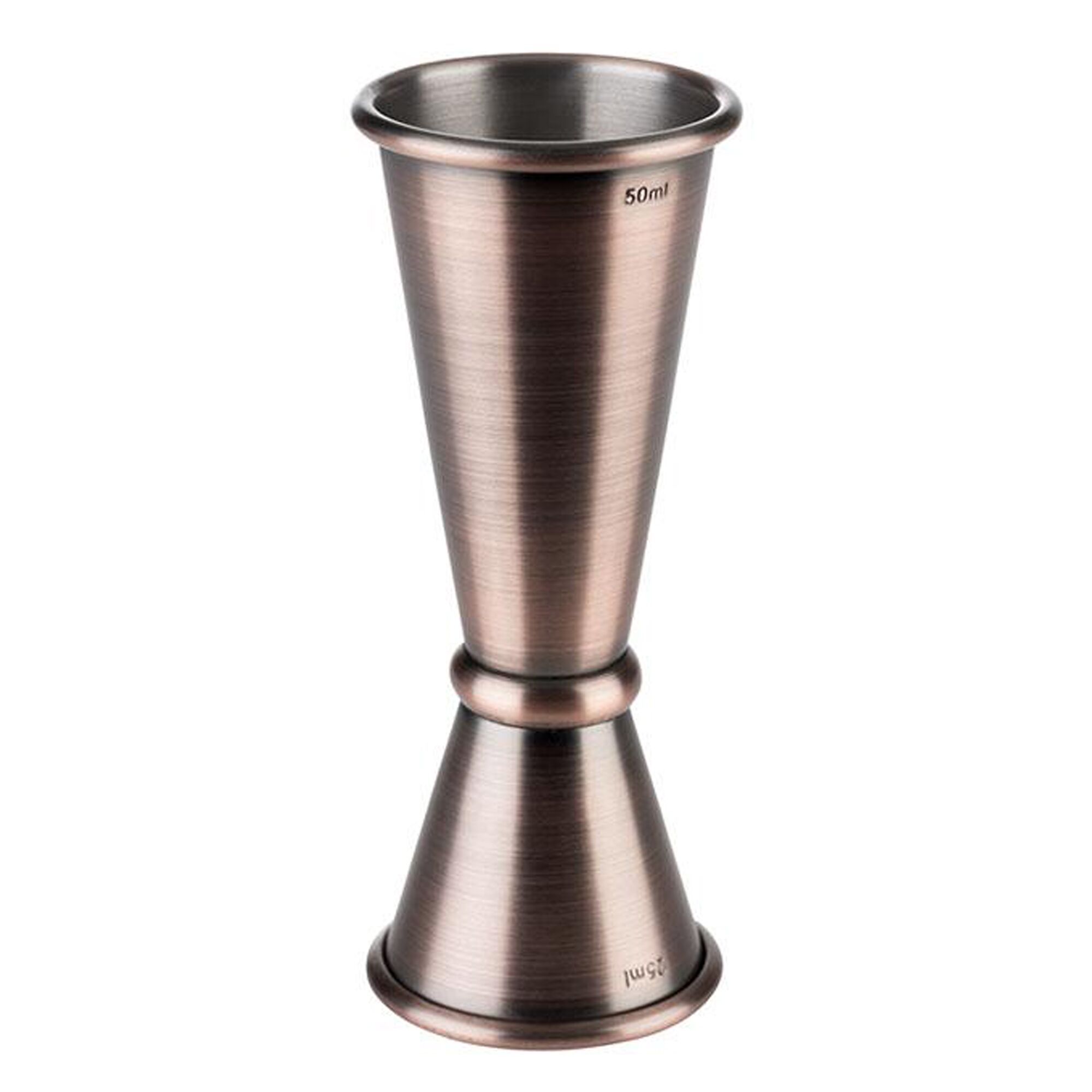 (6 st) Jigger i rostfritt stål - antik-koppar - dubbelsidig - 2,5 cl & 5 cl - med nivåstreck 1,5 cl & 3,5 cl