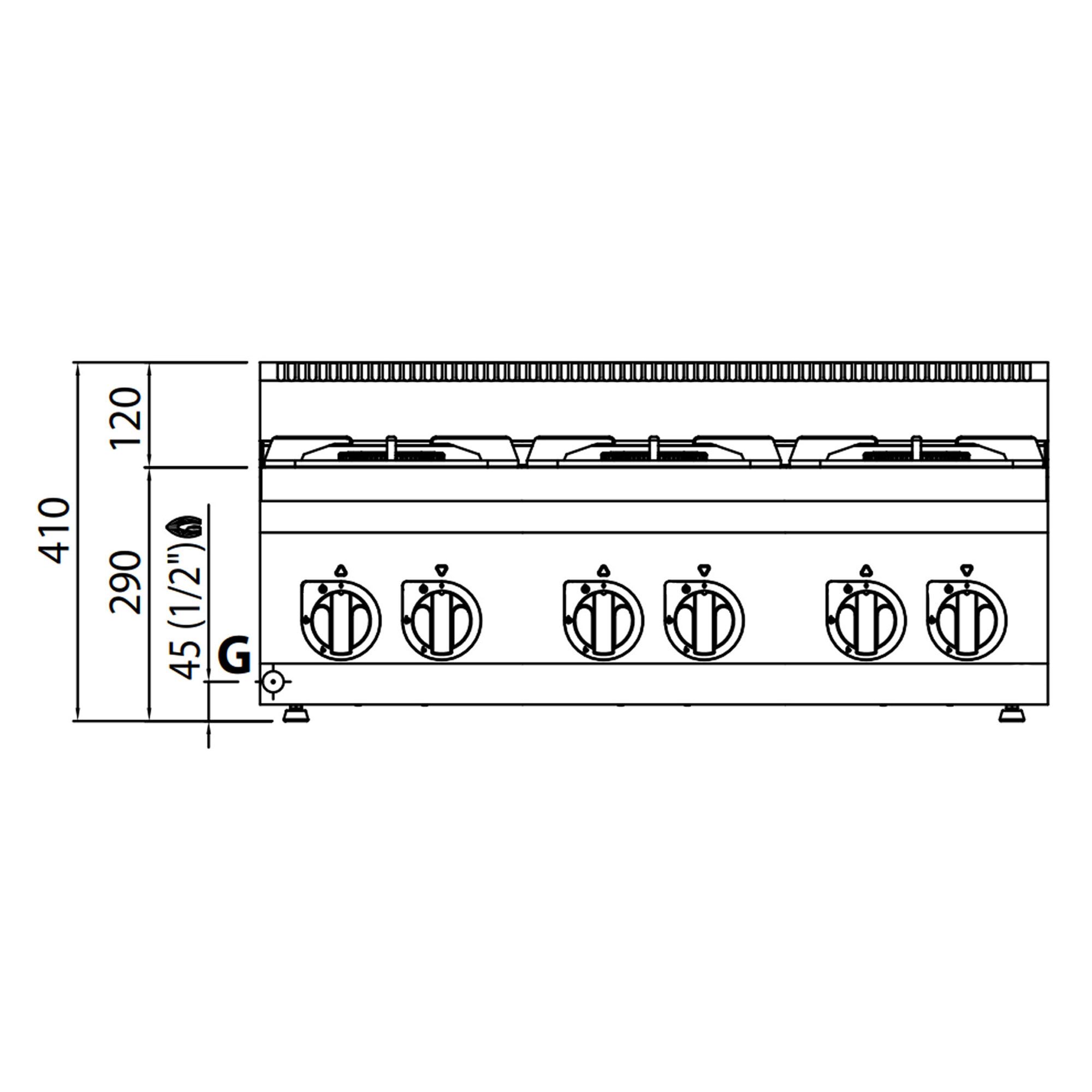 Fourneau à gaz – 28,5 kW – 6 brûleurs