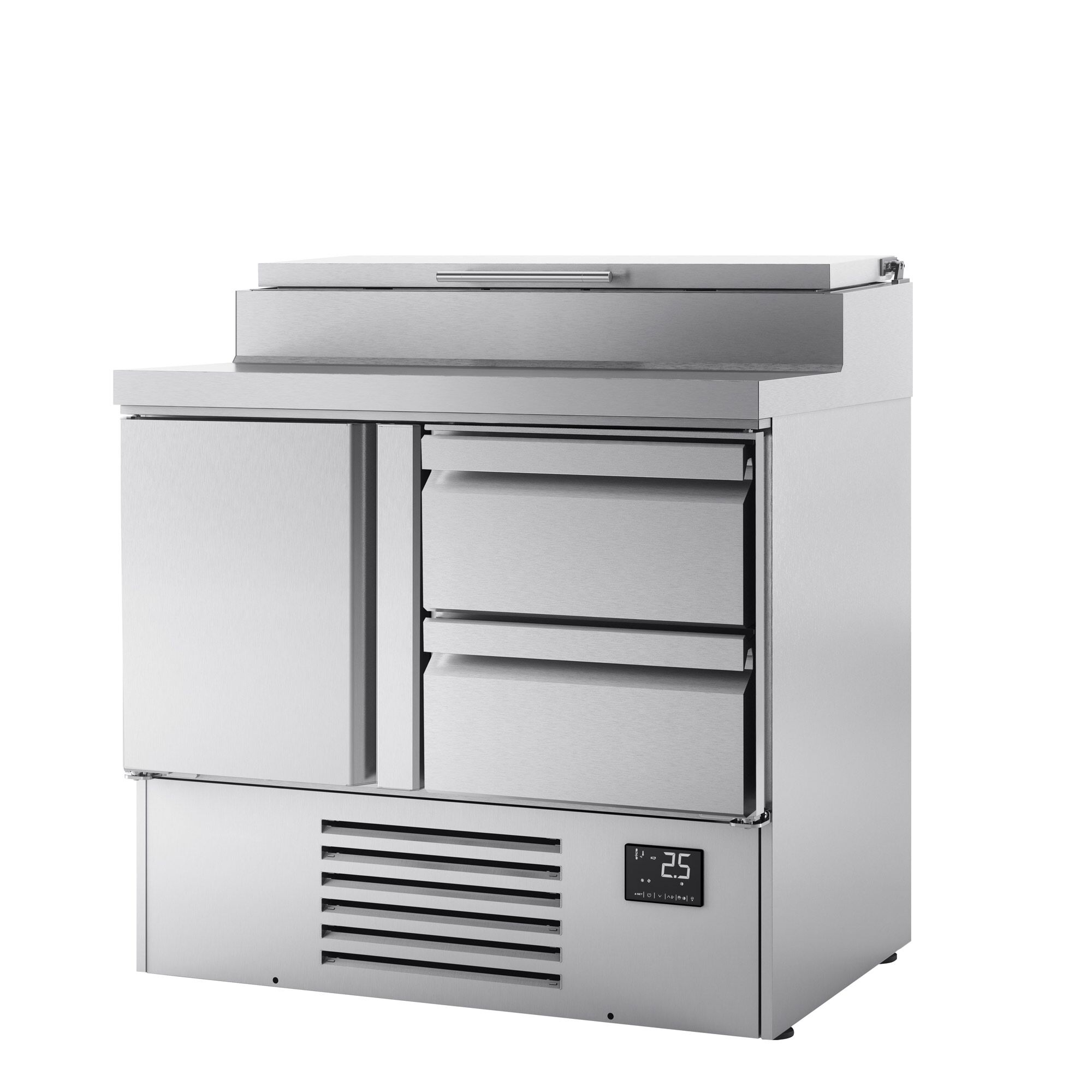 Table réfrigérée de préparation Mini - 978 x 700 mm - avec 1 porte et 2 tiroirs - avec superstructure en inox 5 x GN 1/4