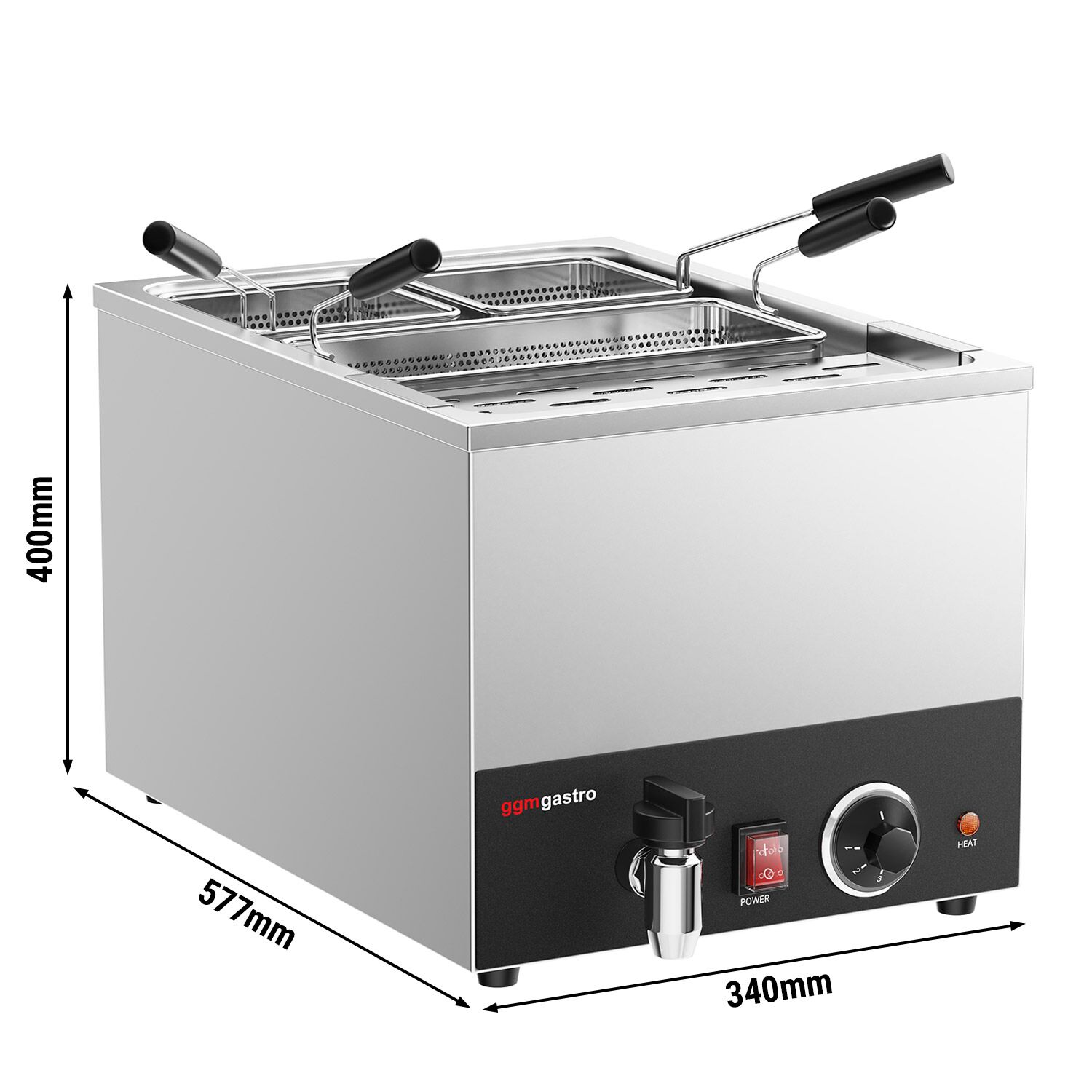 Cuiseur à pâtes électrique – 25 L – 3,25 kW – avec robinet de vidange – incl. 3 paniers