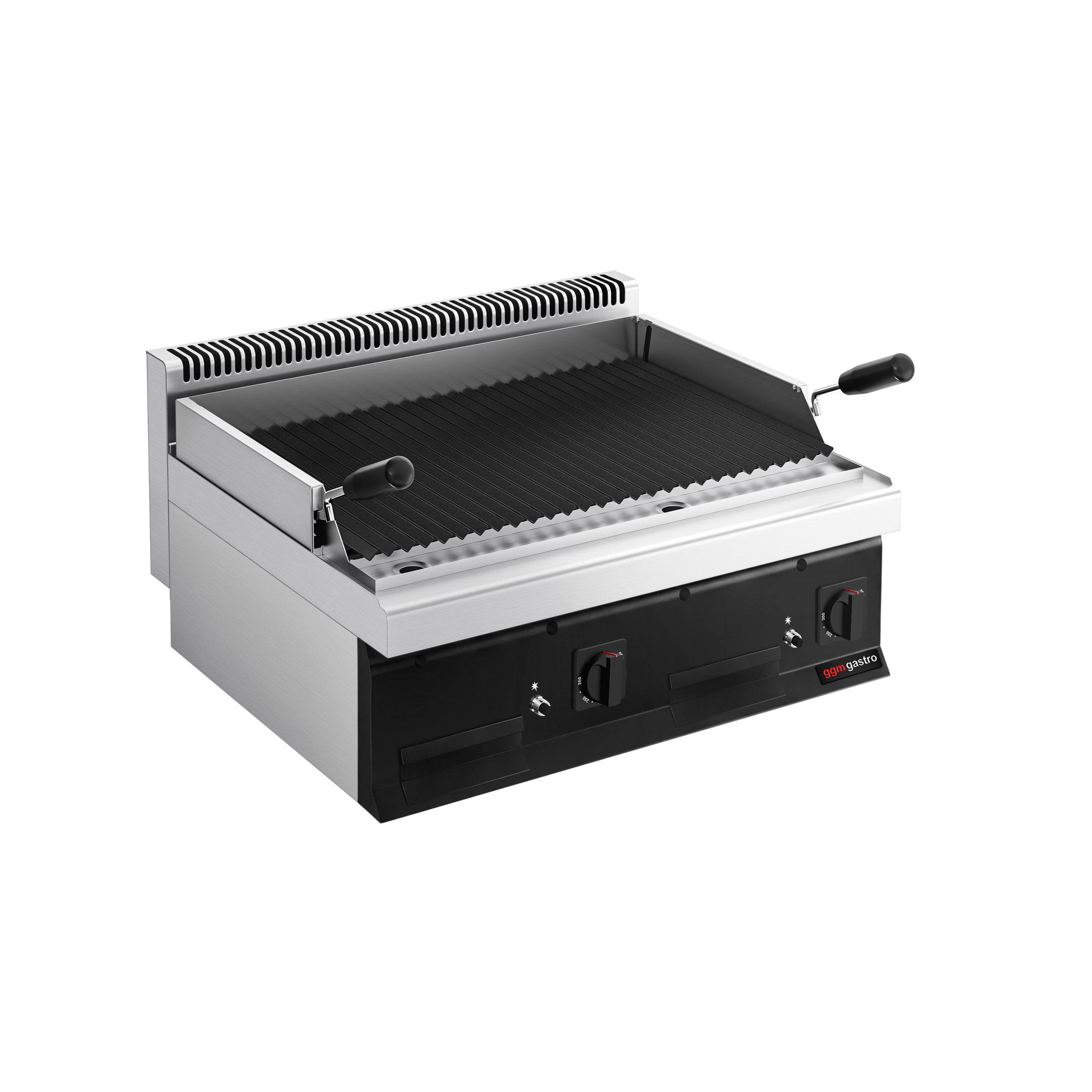 Commercial Gas Lava Rock Chargrill Mario 700 - 800mm - Countertop - Tilting Grill Grid - Black-front Fascia - 700mm Deep