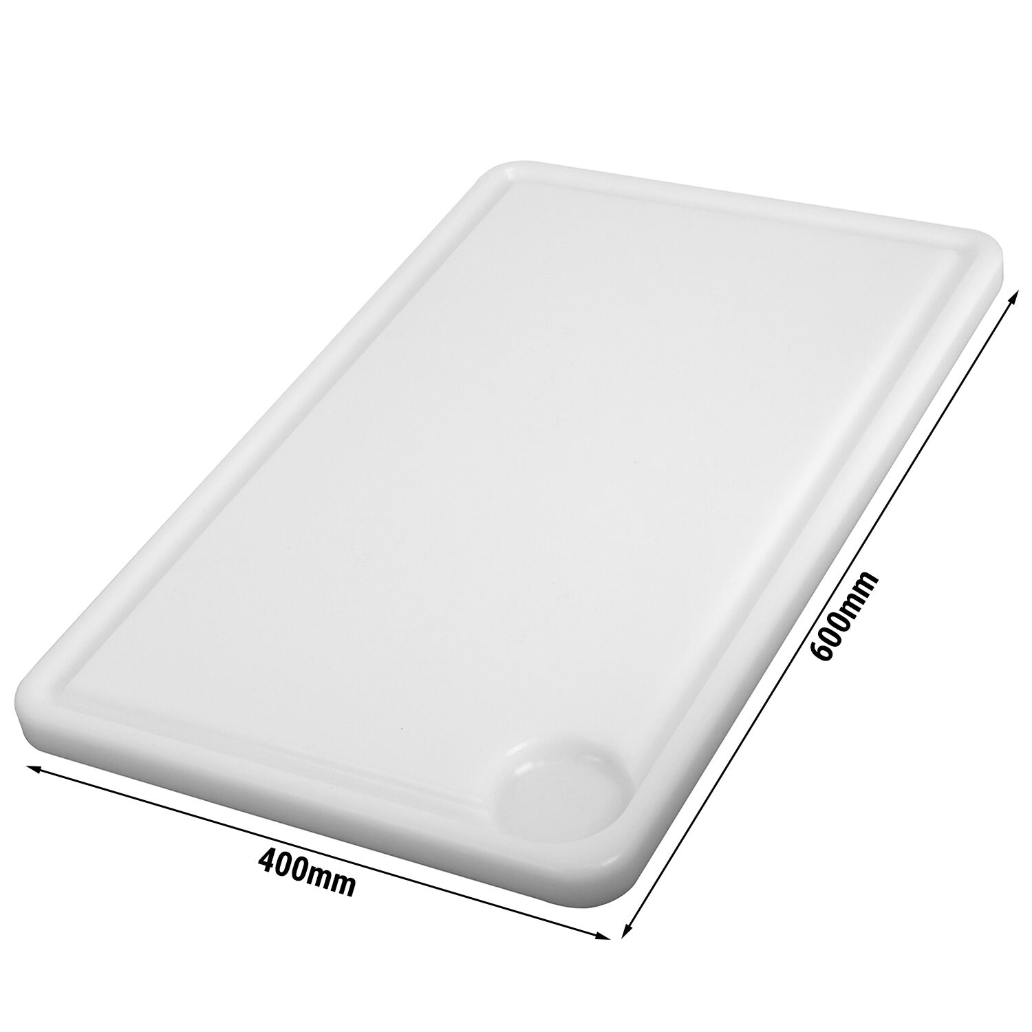 Vágódeszka - EN 600x400 - Vastagság: 20 mm - HDPE 500 - fehér - lécsatornával - HACCP