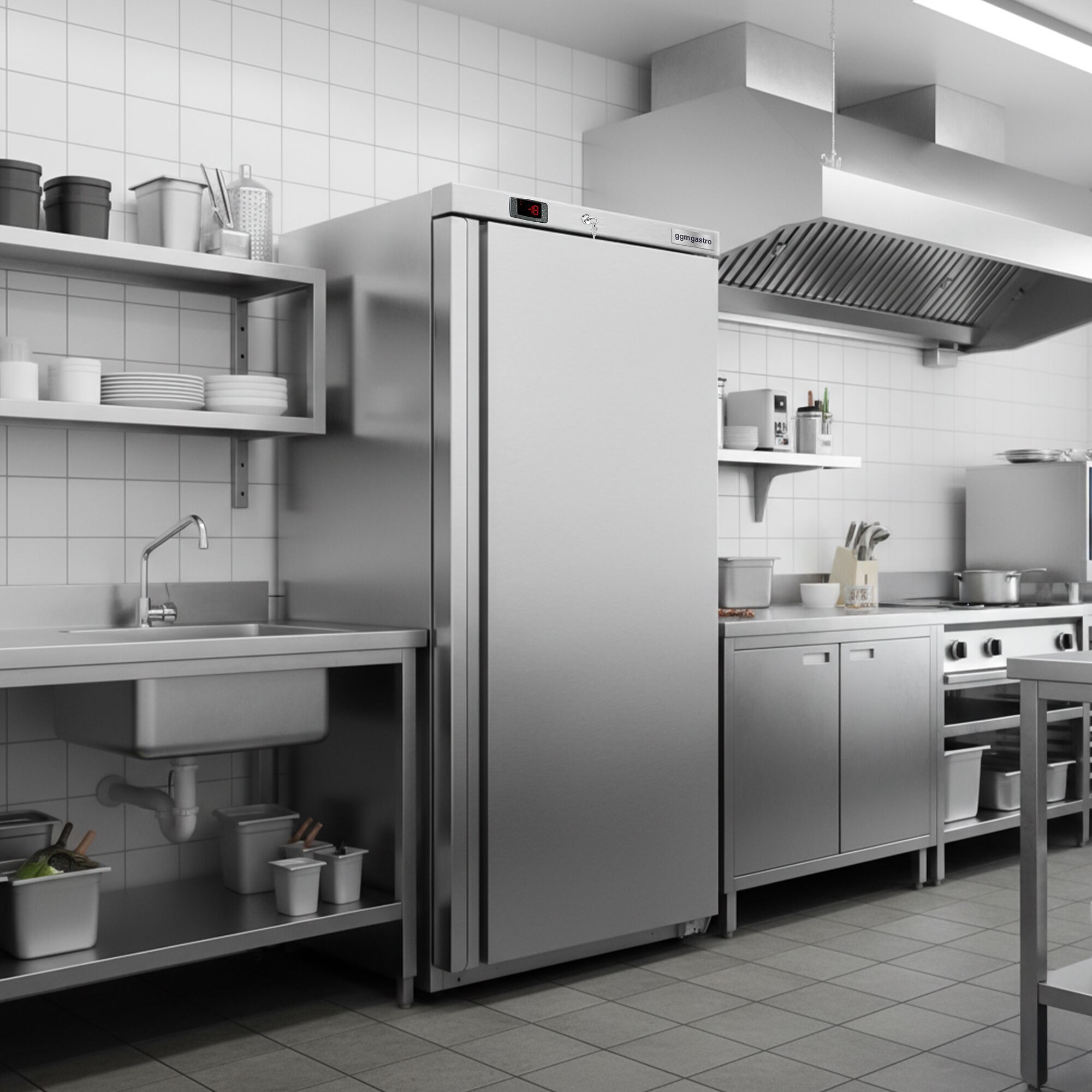 Congélateur de stockage inox ECO – 600 litres – avec 1 porte et 11 paniers – intérieur de la porte en plastique
