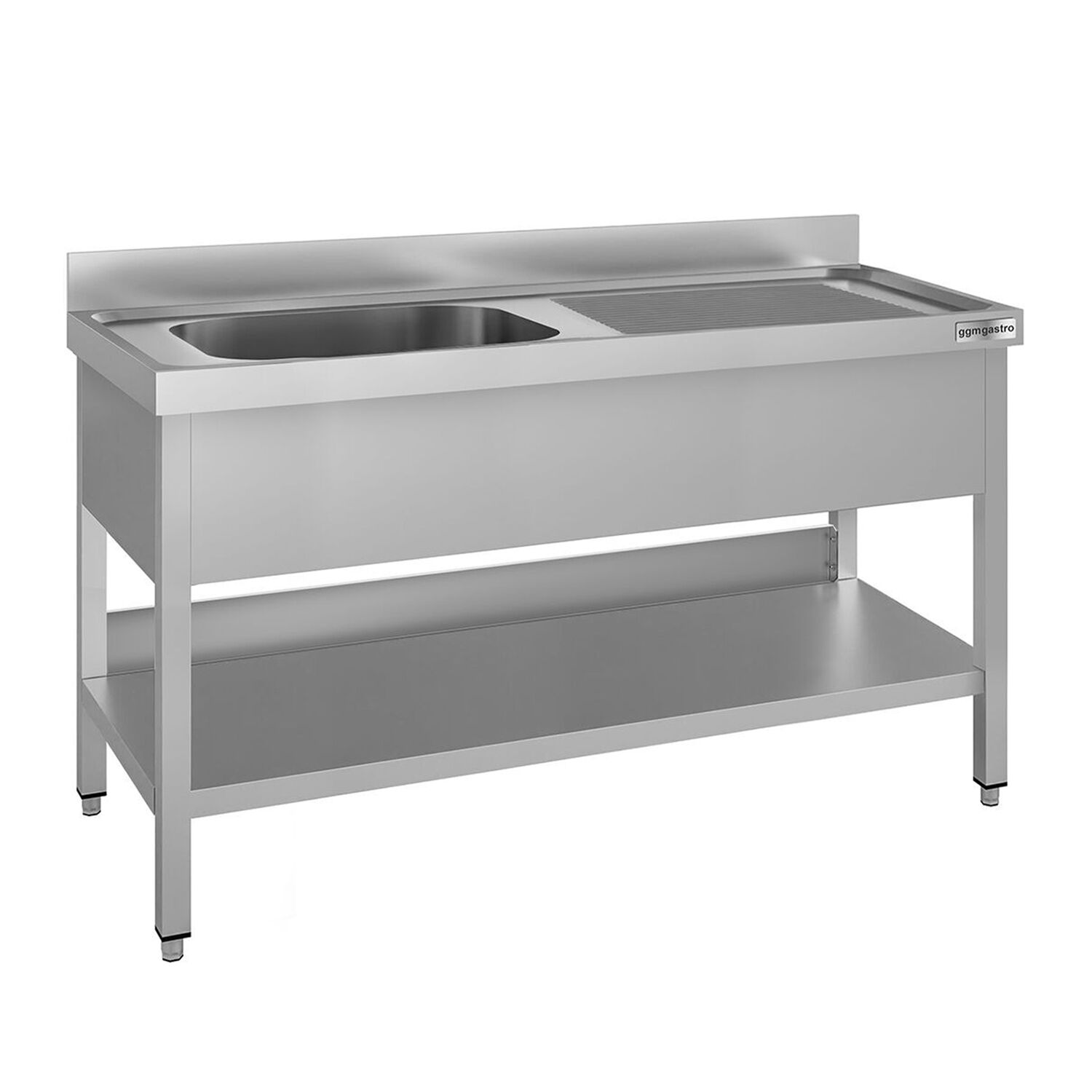 Stainless Steel Commercial Sink Unit ECO - 1600x600mm - with Single Bowl Left-hand - with Undershelf
