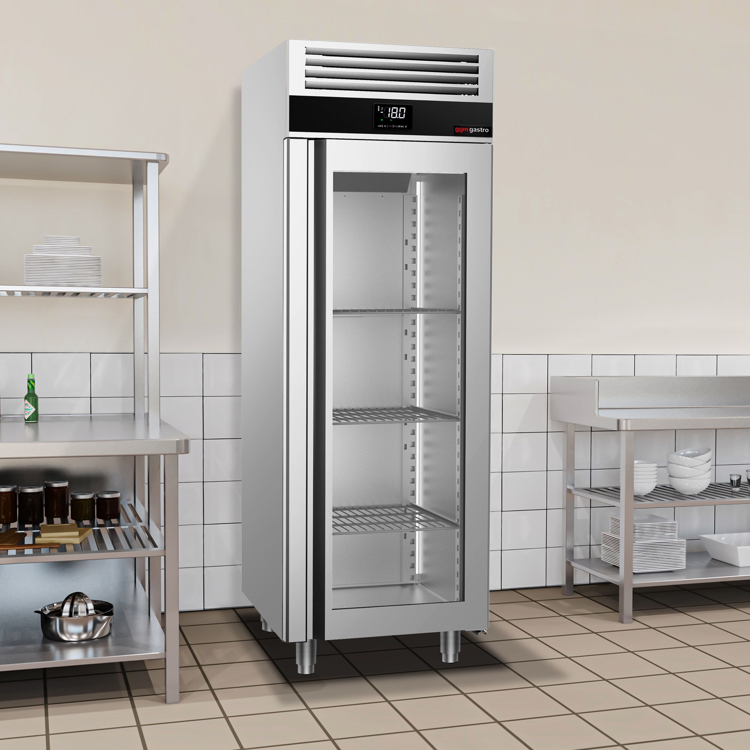 Upright Freezer PREMIUM - GN 2/1 - 700L - with 1 glass door