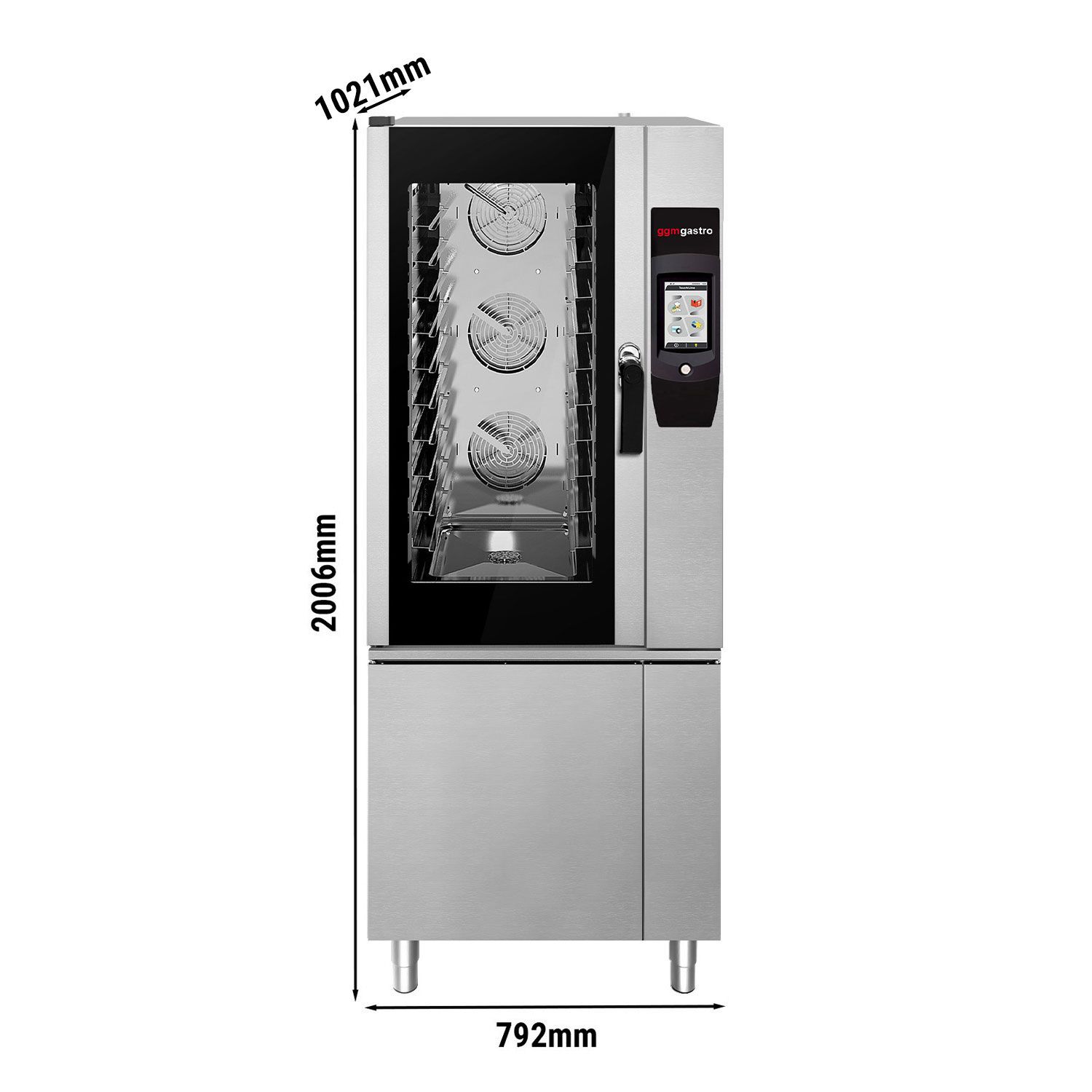 Kombiugn - Touch - 7'' pekskärm - 10x GN 1/1 - inkl. Hähnchengrill, Fettuppsamlingssystem, Underskåp, Automatiskt rengöringssystem & Kärntemperaturnål