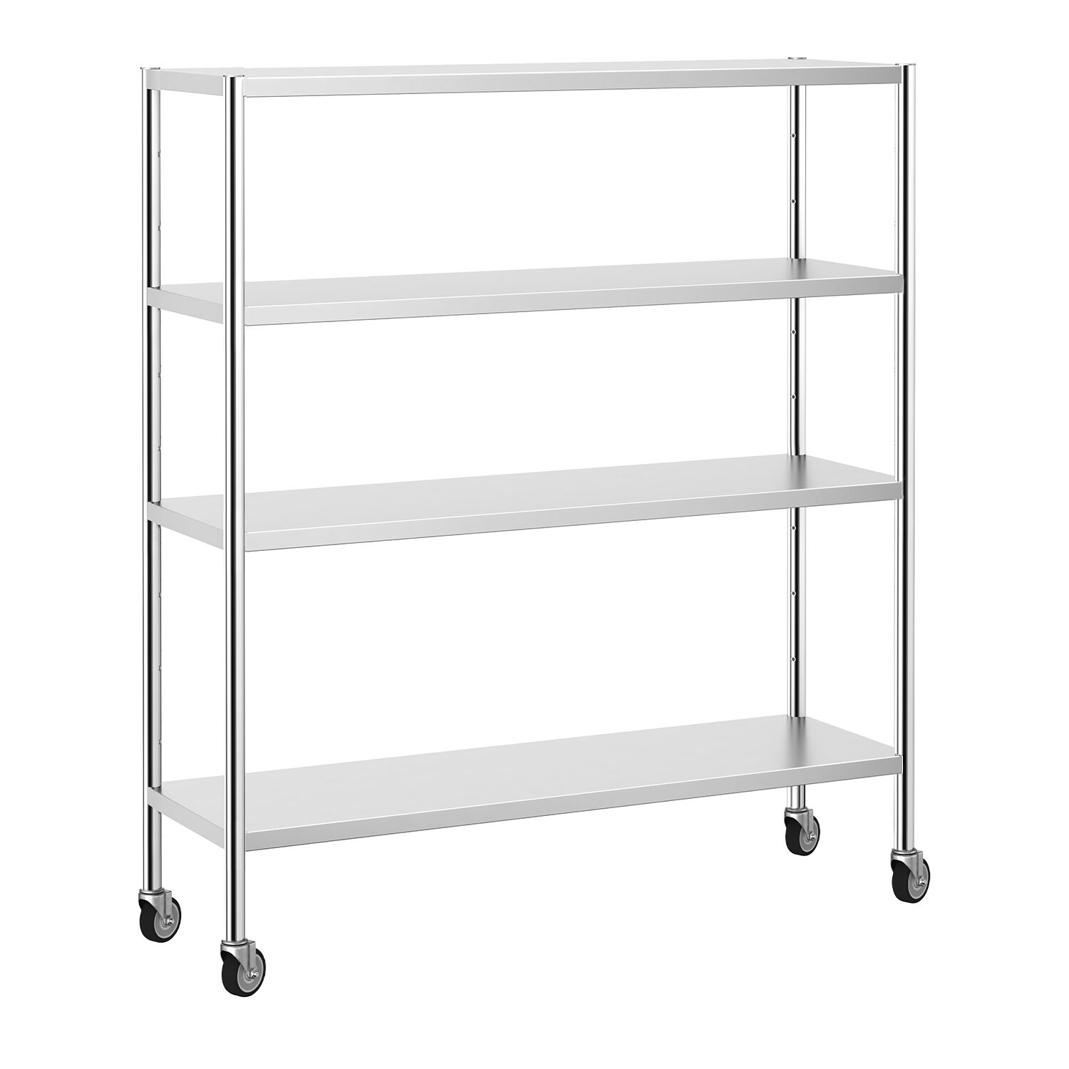 Étagère en inox PREMIUM - 1600 x 500 mm - avec 4 étagères (réglables) - incl. 4 roulettes