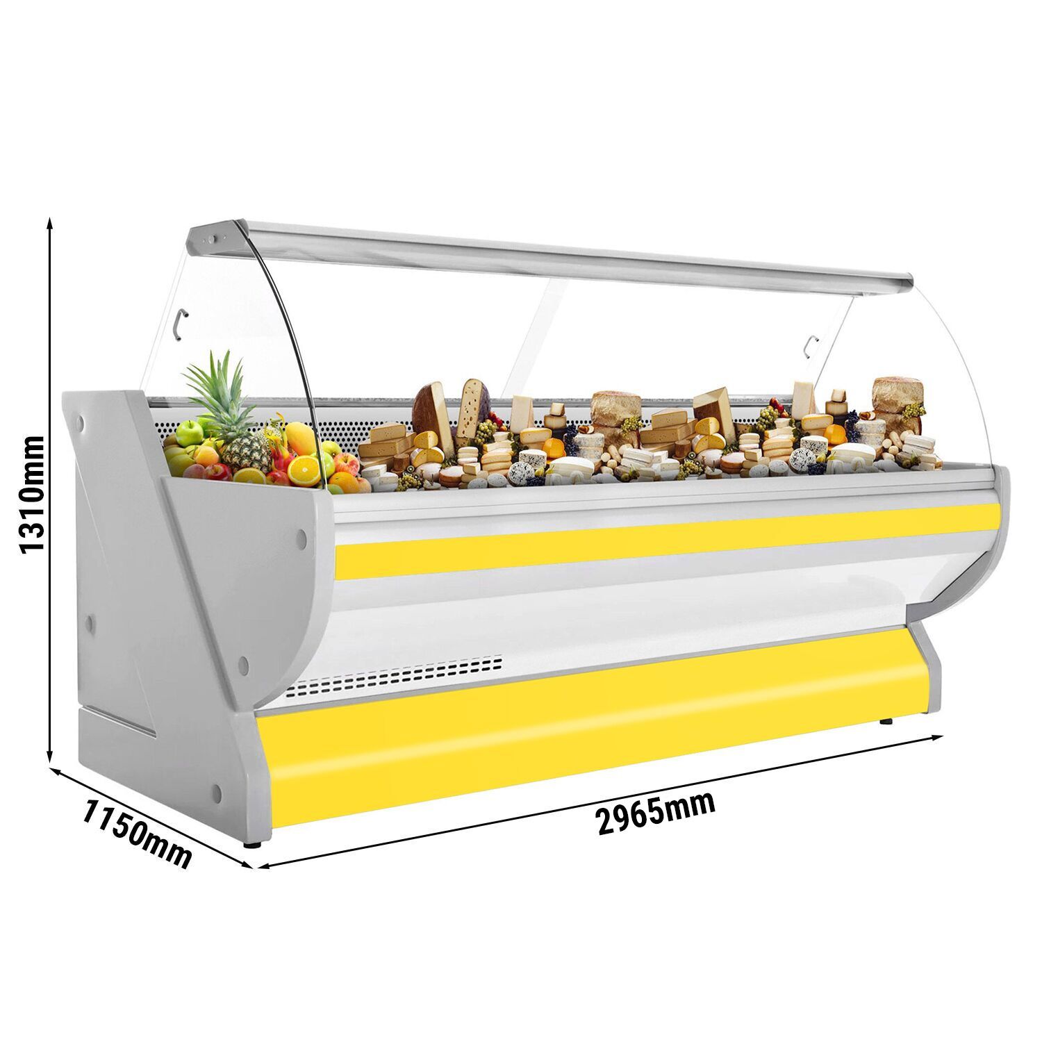 Comptoir vitrine réfrigérée - 2965x1150mm - +1/+10°C - Façade jaune - Vitre bombée - 570L