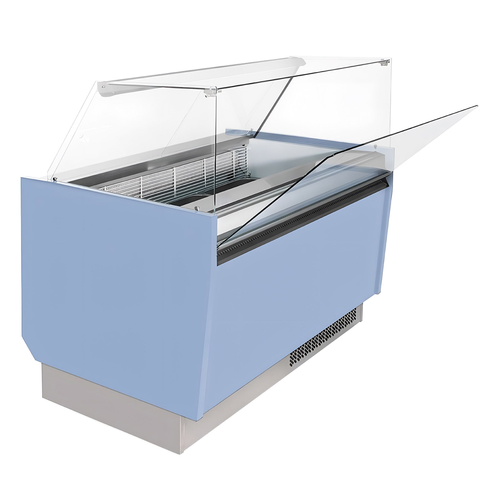 Vitrine à glace LIAM – 1310 mm – refroidissement statique – pour 10+10 bacs à glace de 5 litres – Bleu clair