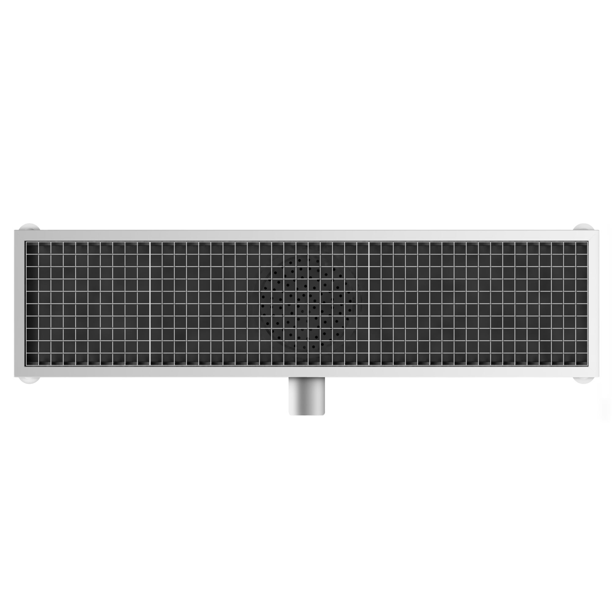 Caniveau de sol en acier inoxydable - 1200x300mm - sortie horizontale Ø70mm - avec caillebotis