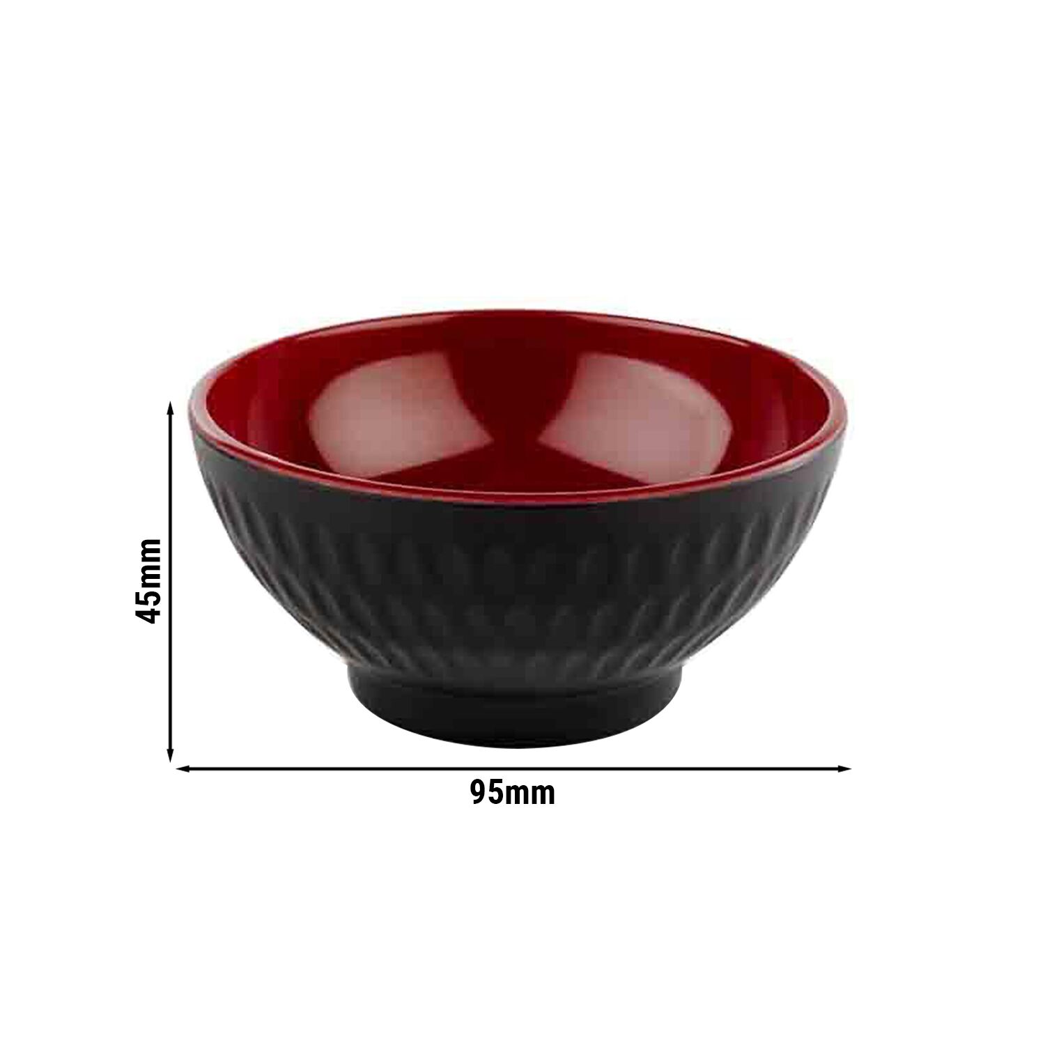 (6 pcs) Coupe - ASIA PLUS - Mélamine - 130ml - carré - 95x95mm - Profondeur : 45mm - Noir/Rouge