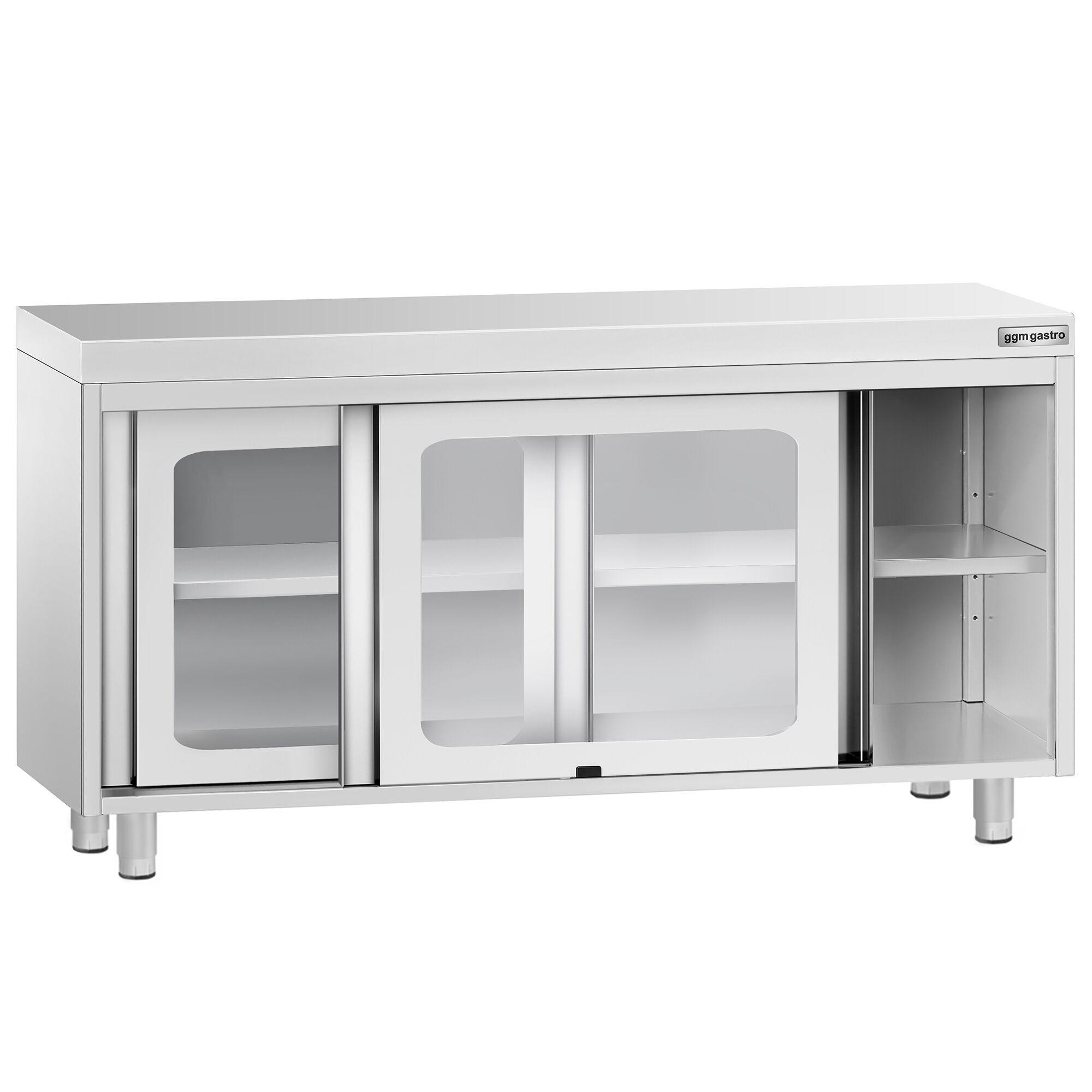 Table armoire en acier inoxydable PREMIUM - 1400x600mm - avec portes coulissantes vitrées