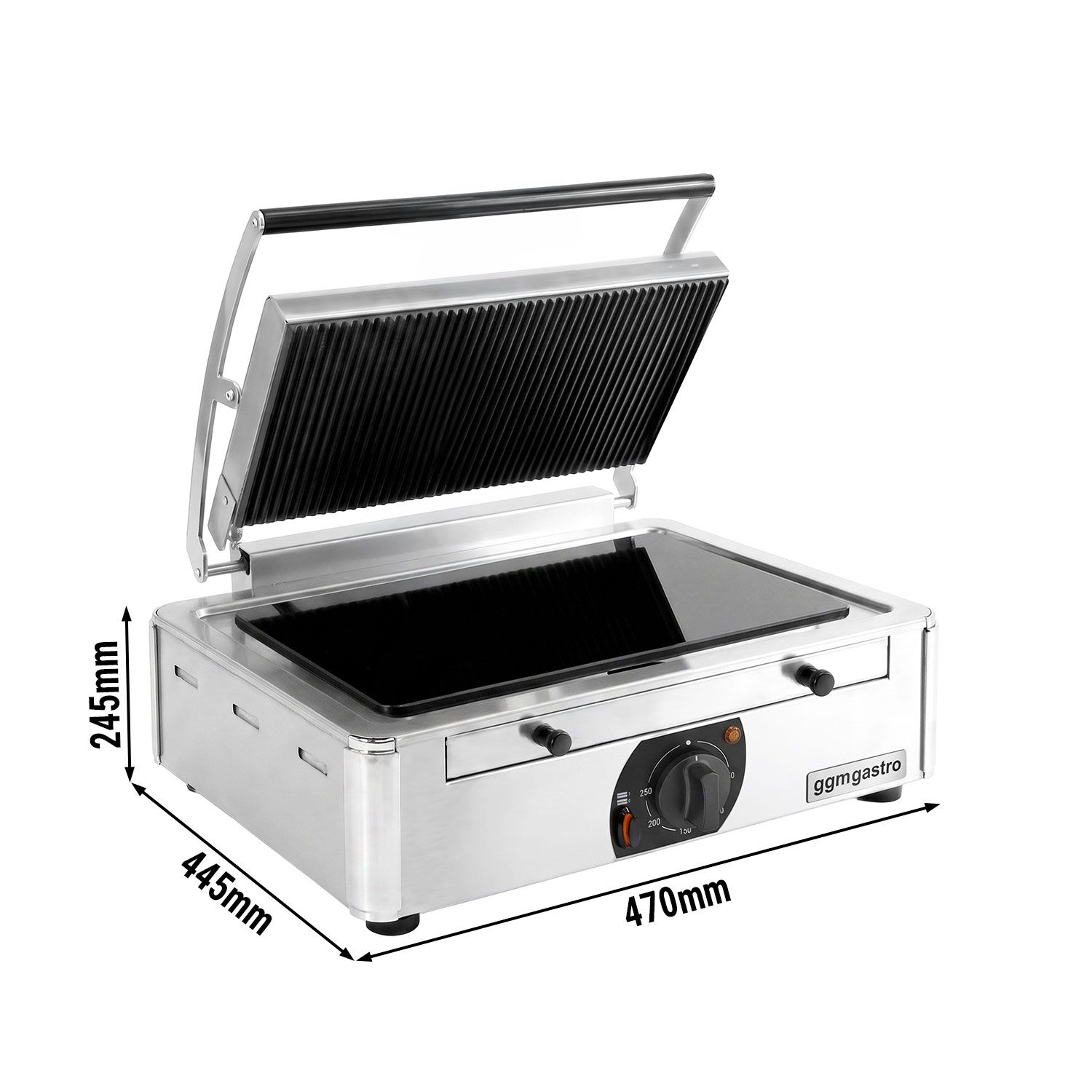Glass Ceramic Contact Grill – 3 kW – Smooth Bottom & Ribbed Top – Grilling Surface: 345x220mm