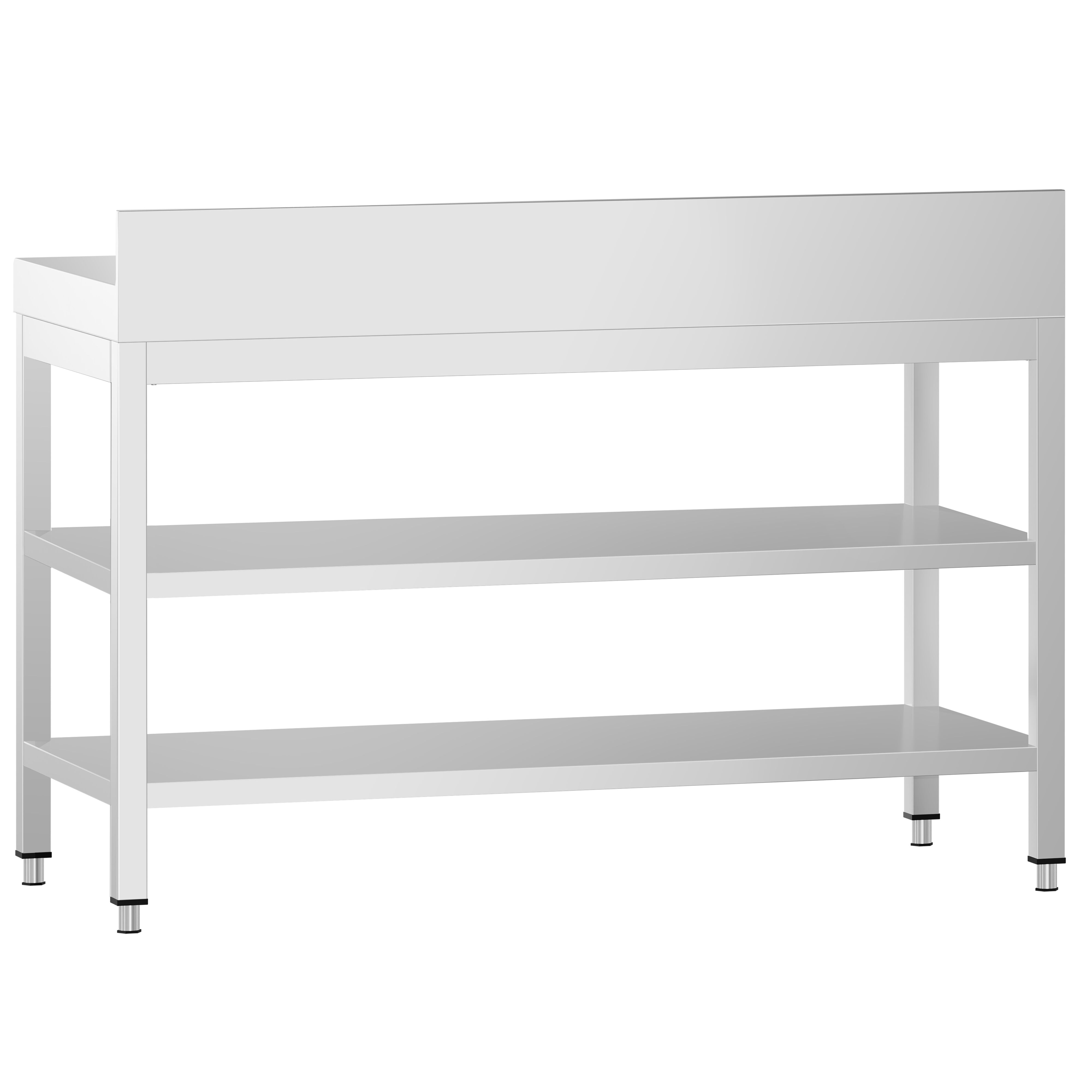 Table de travail inox PREMIUM - 1200 x 800 mm - avec tablette inférieure, Dosseret & Tablette intermédiaire