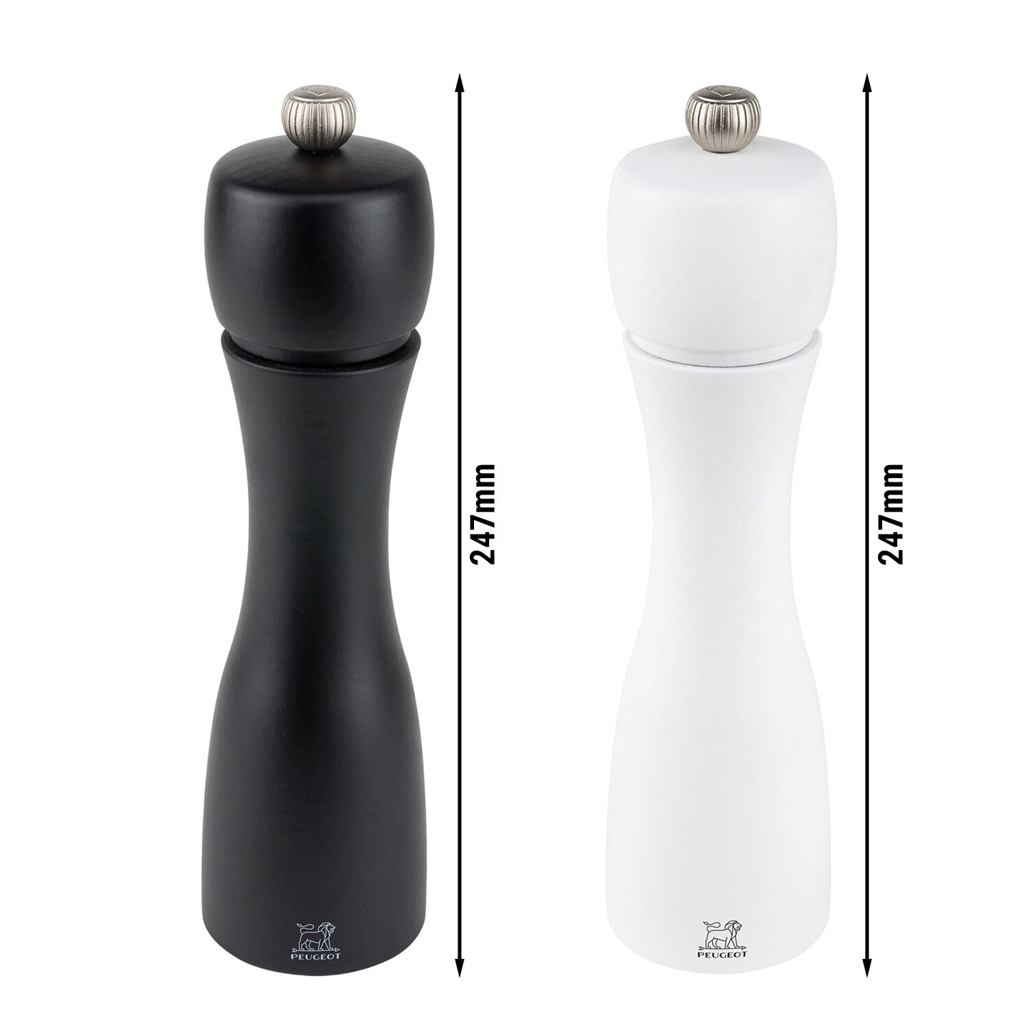 (6 pièces) PEUGEOT | TAHITI – Moulin à sel & poivre – Bois – Noir / Blanc mat – Hauteur : 200 mm
