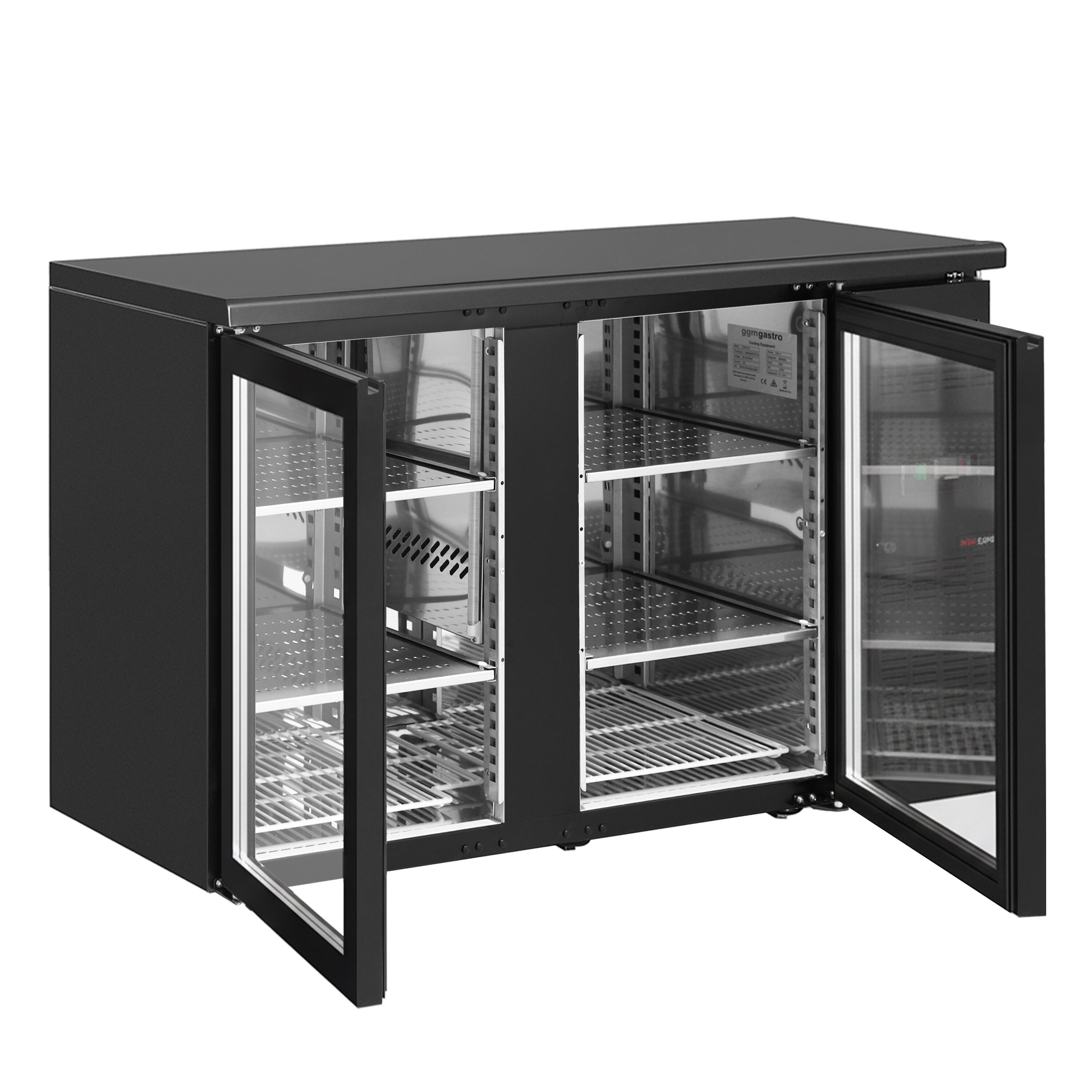 Arrière-bar réfrigéré professionnel ECO - 1462 mm - 2 portes vitrées sans cadre - Noir