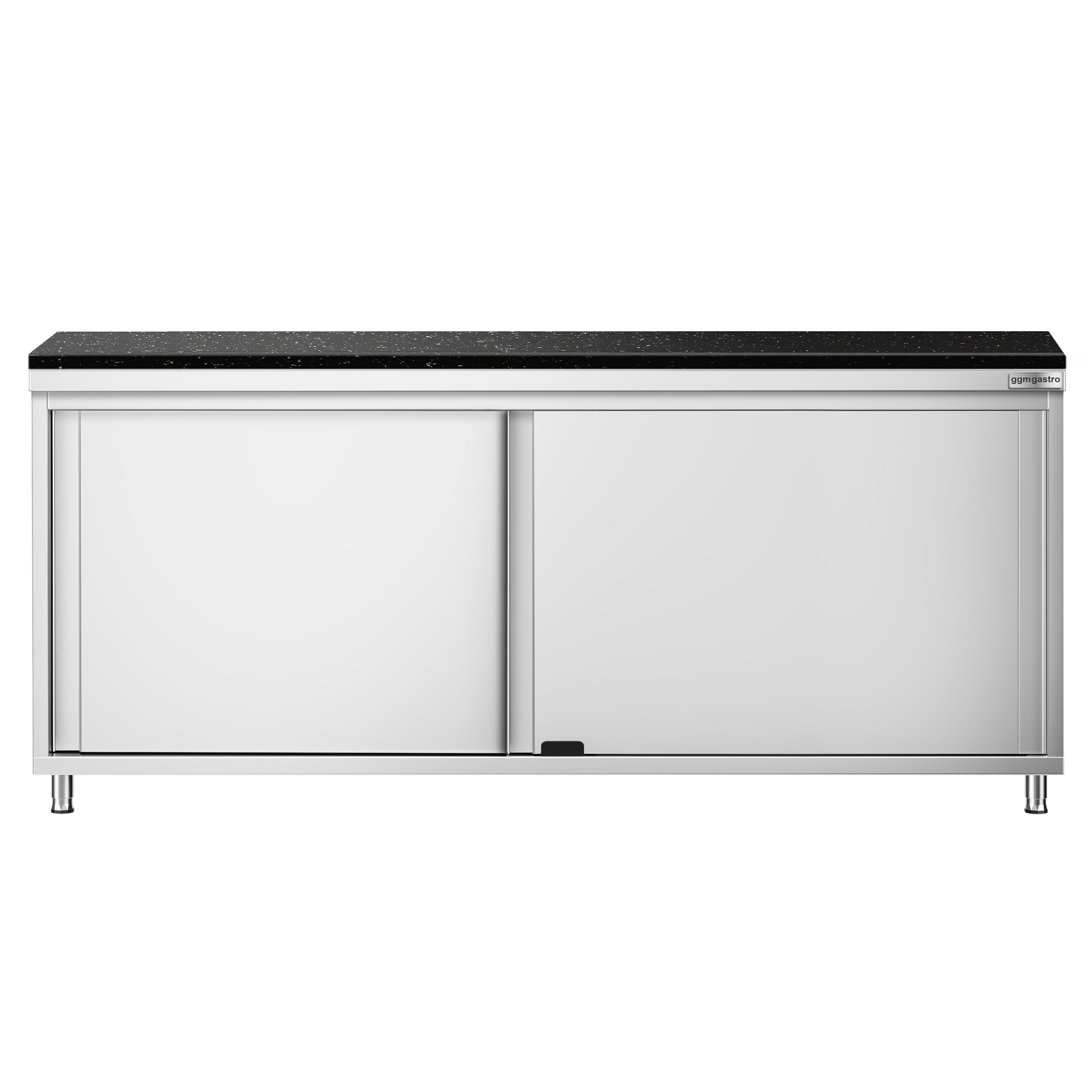 Roestvrijstalen werkkast PREMIUM - 2000 x 600 mm - met schuifdeur - incl. granieten werkblad