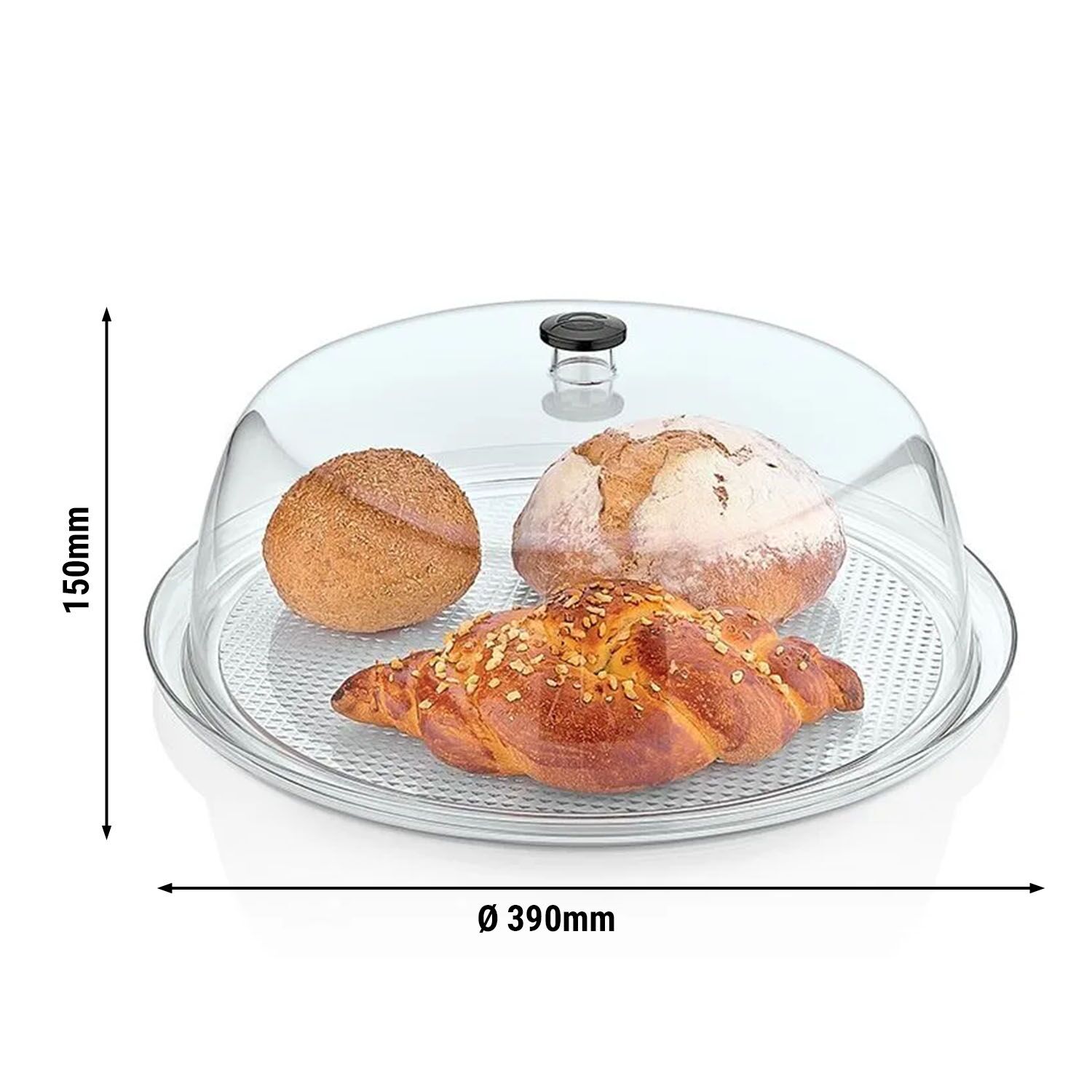 Cloche de présentation - Dôme - Polycarbonate - 390x390mm - Hauteur:150mm - rond - incl. plateau rond