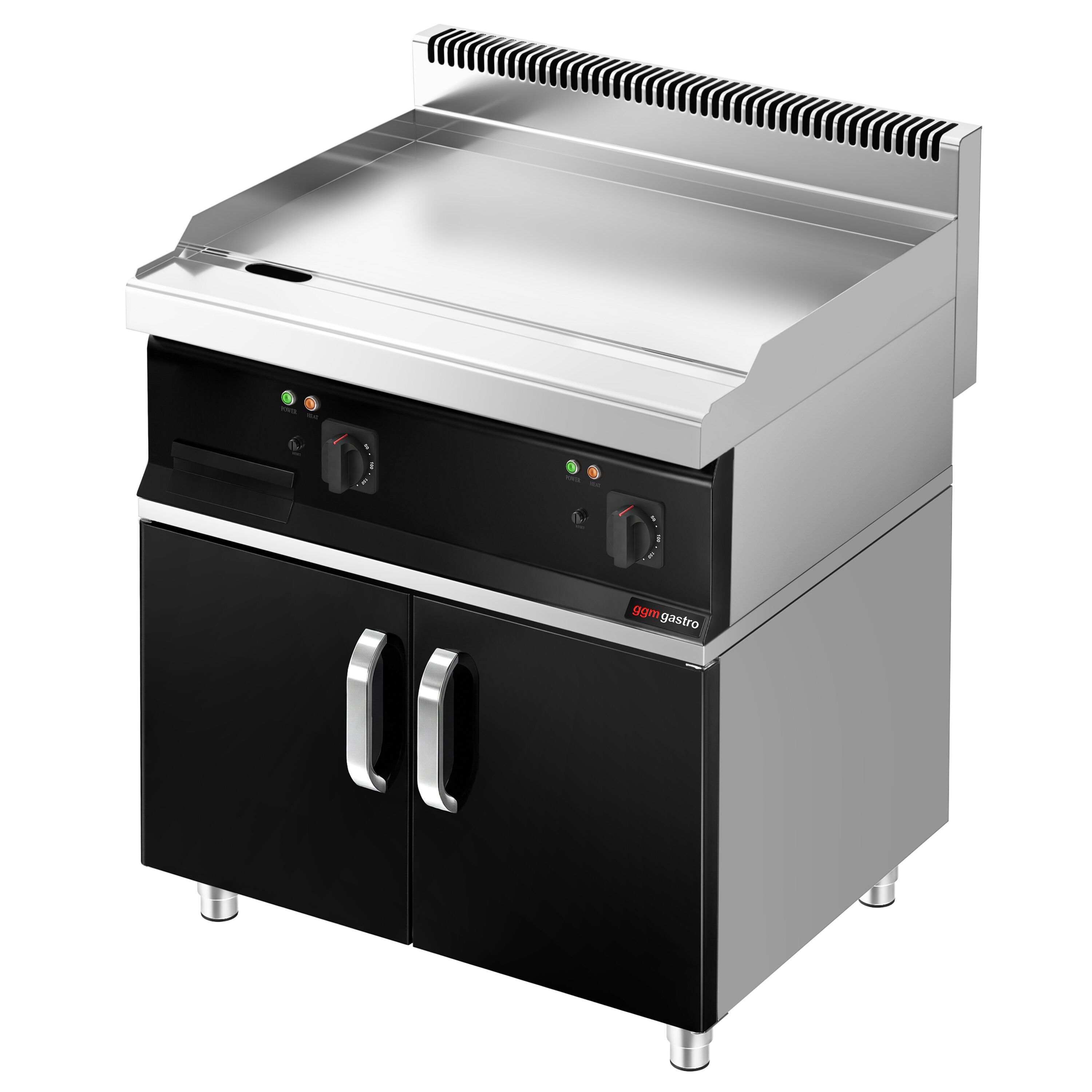 Plancha électrique - plaque acier - 2 zones - 7,1 kW - Lisse - Surface de cuisson : 795x535mm - incl. soubassement avec 2 portes