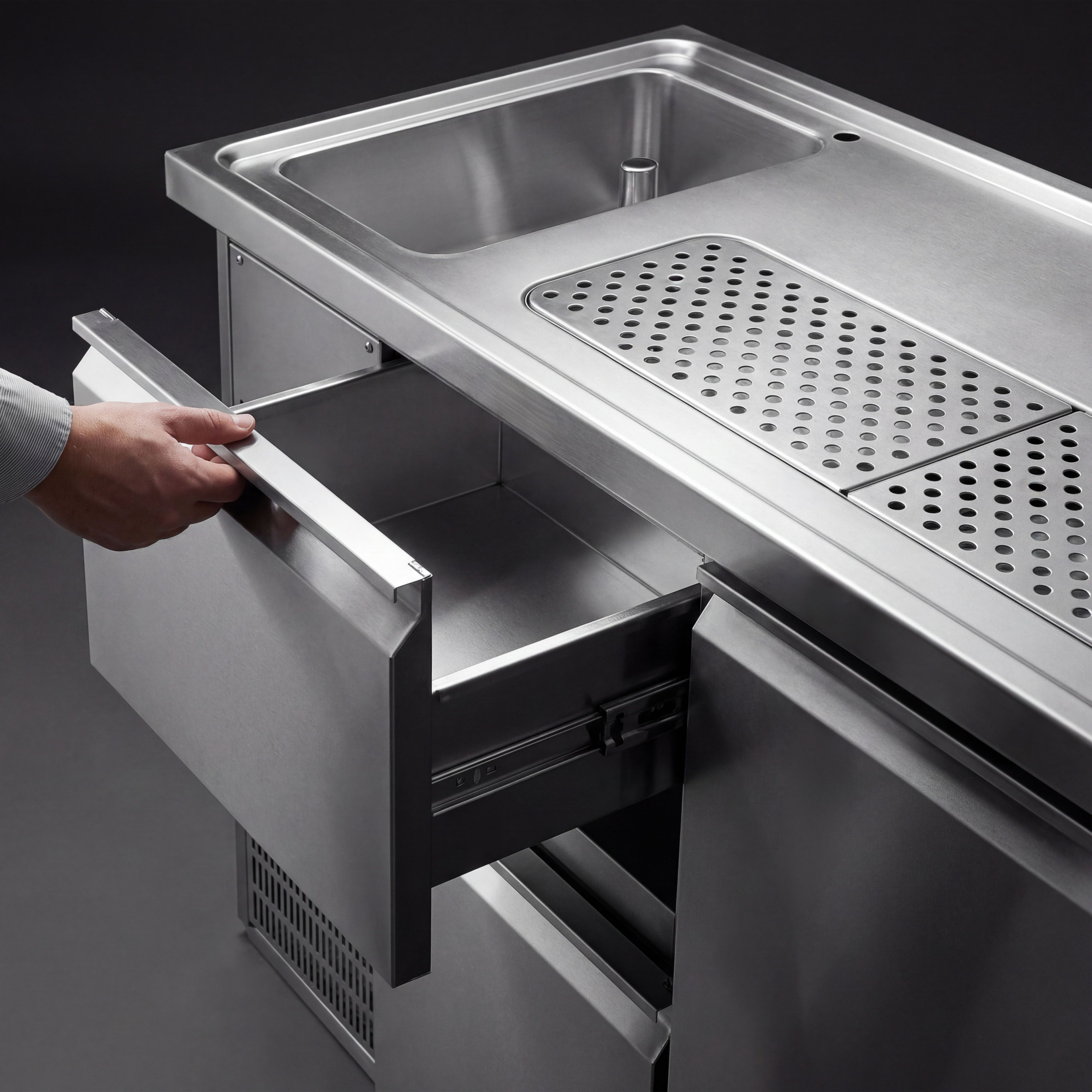 Comptoir à bière Premium PLUS – 1950 × 700 mm – 1 porte & 2 tiroirs