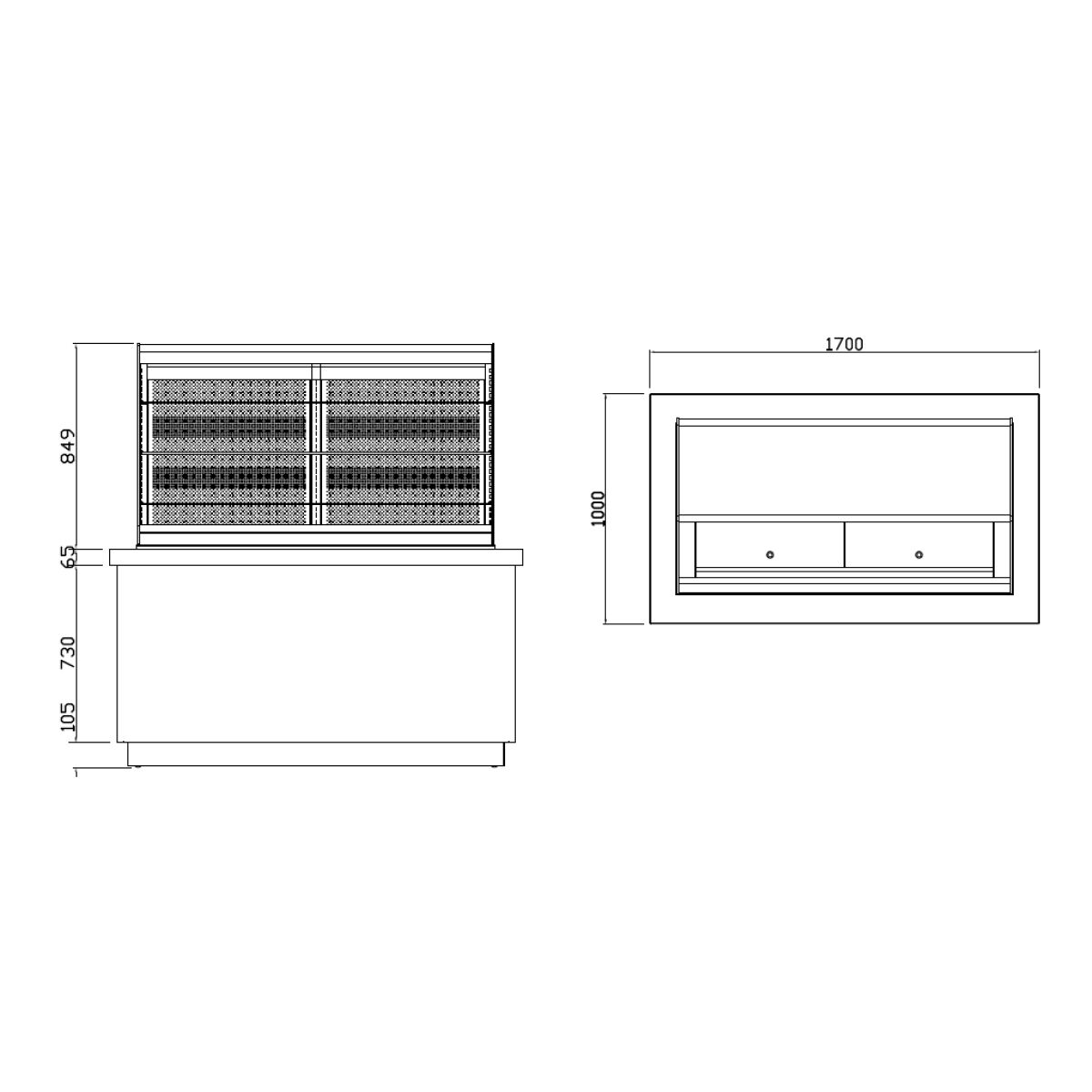 Commercial multideck display fridge PRAG Self-Service - 826L - 1700mm - Double glazing - square - with 4 shelves - incl. night curtain