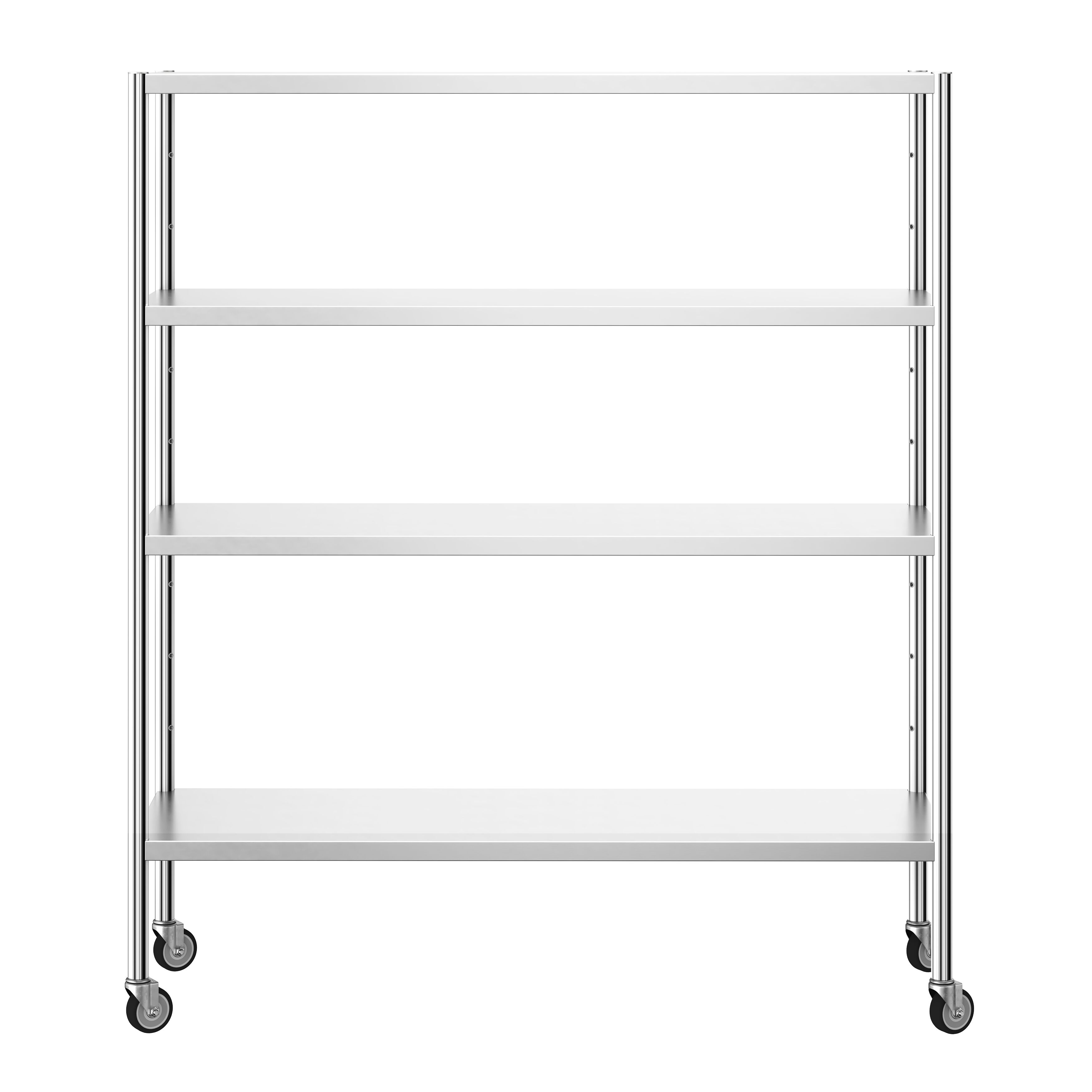 Étagère en inox PREMIUM - 1600 x 500 mm - avec 4 étagères (réglables) - incl. 4 roulettes