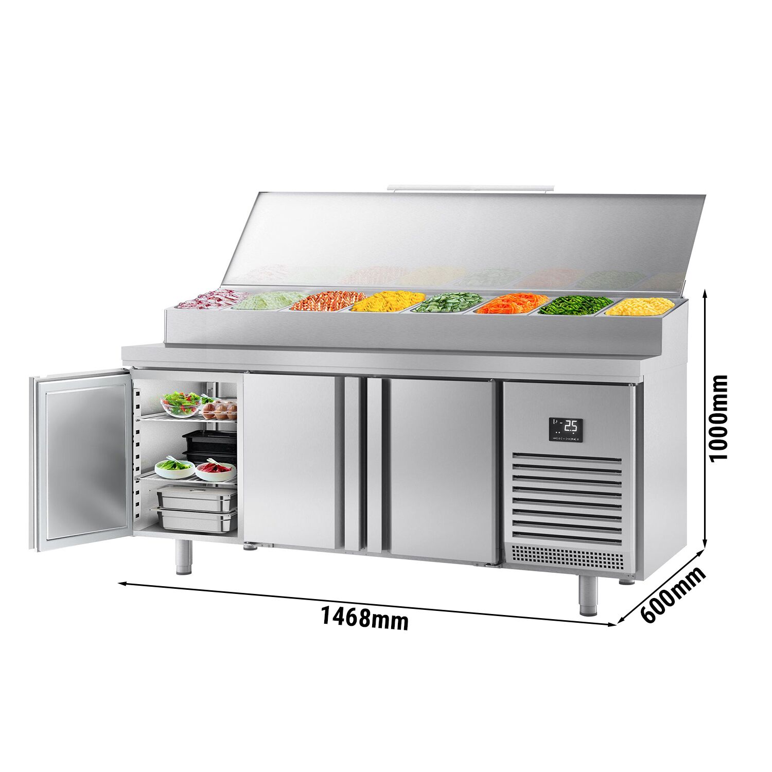 Table réfrigérée de préparation pour boulangerie - 3 portes - dimensions de compartiment EN - superstructure en inox 13x GN 1/4