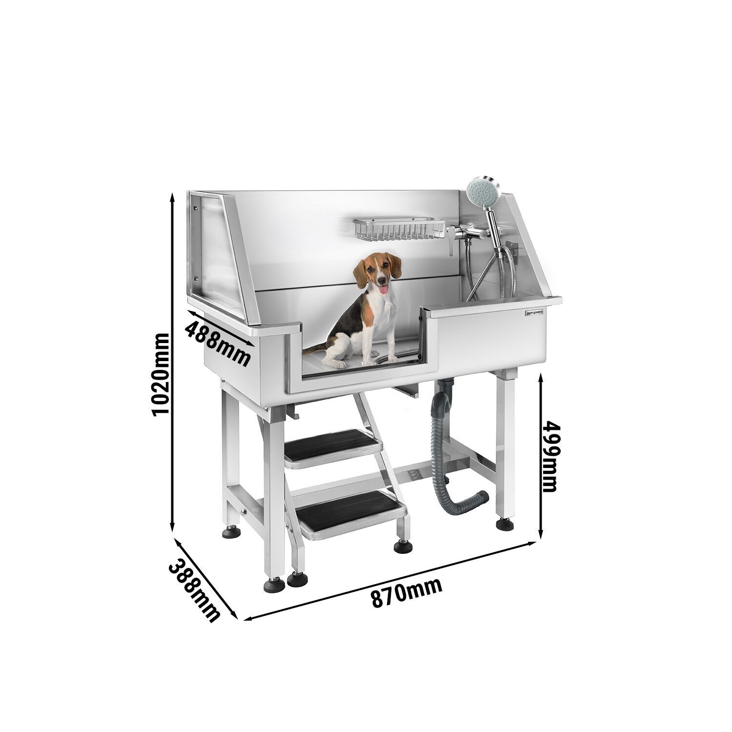 Baignoire pour chien - avec escalier, douchette de plonge & panneau filtre à eau