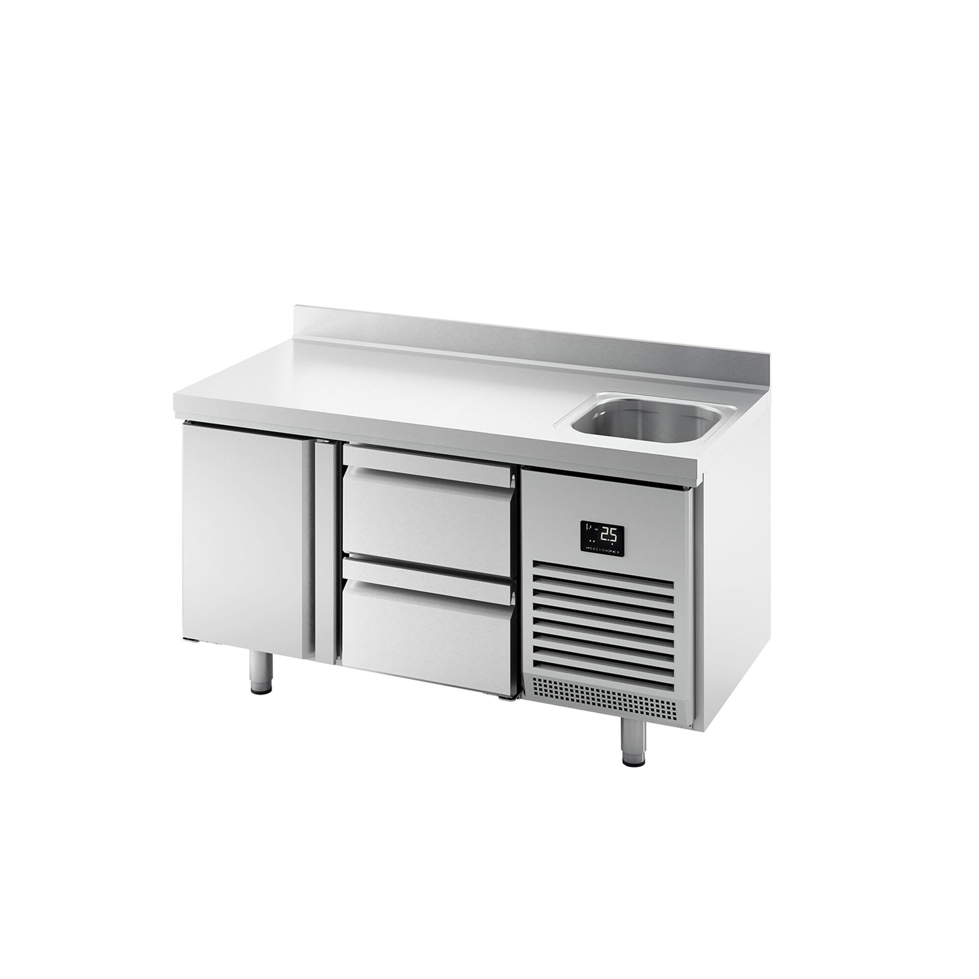 Table réfrigérée Premium PLUS - 1468x600 mm - avec 1 bac, 1 porte & 2 tiroirs - avec dosseret