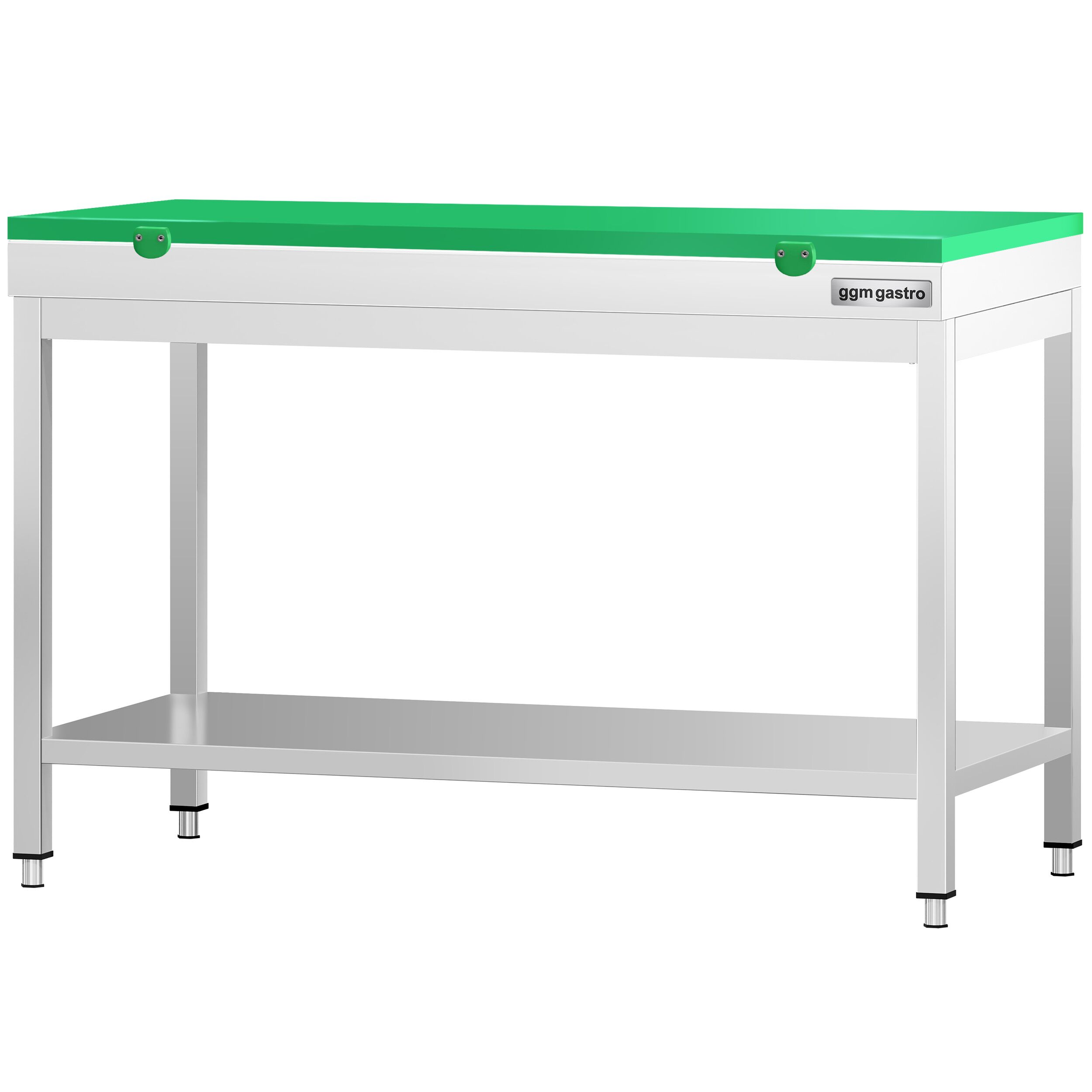 Table de travail inox PREMIUM - 1200 x 800 mm - avec tablette inférieure - incl. Planche à découper Verte