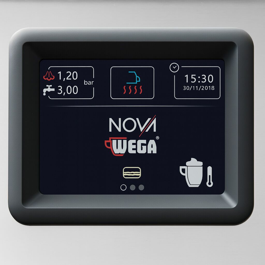 WEGA | Nova - Espressor - 3 grupuri - 5,7 kW - cu 2 spumante de lapte și apă fierbinte - Touch - Negru