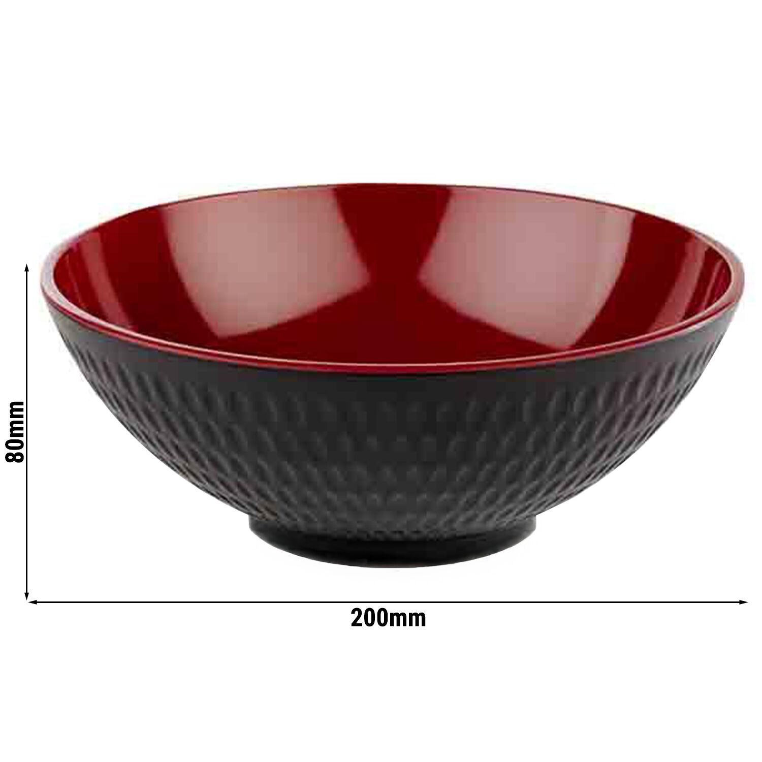 (6 pcs) Coupe - ASIA PLUS - Mélamine - 1,1L - carré - 200x200mm - Profondeur : 80mm - Noir/Rouge