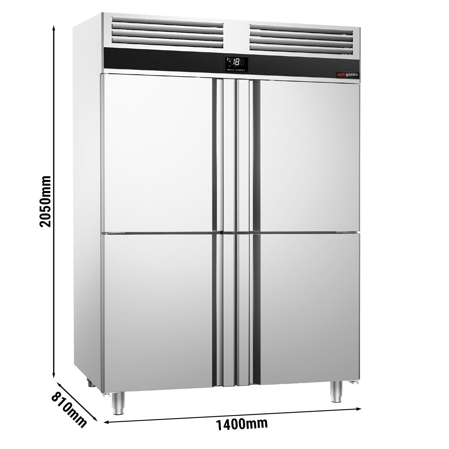 Armoire réfrigérée vitrée négative Inox AISI 430 PREMIUM - GN 2/1 - 1400 L - avec 4 demi-portes