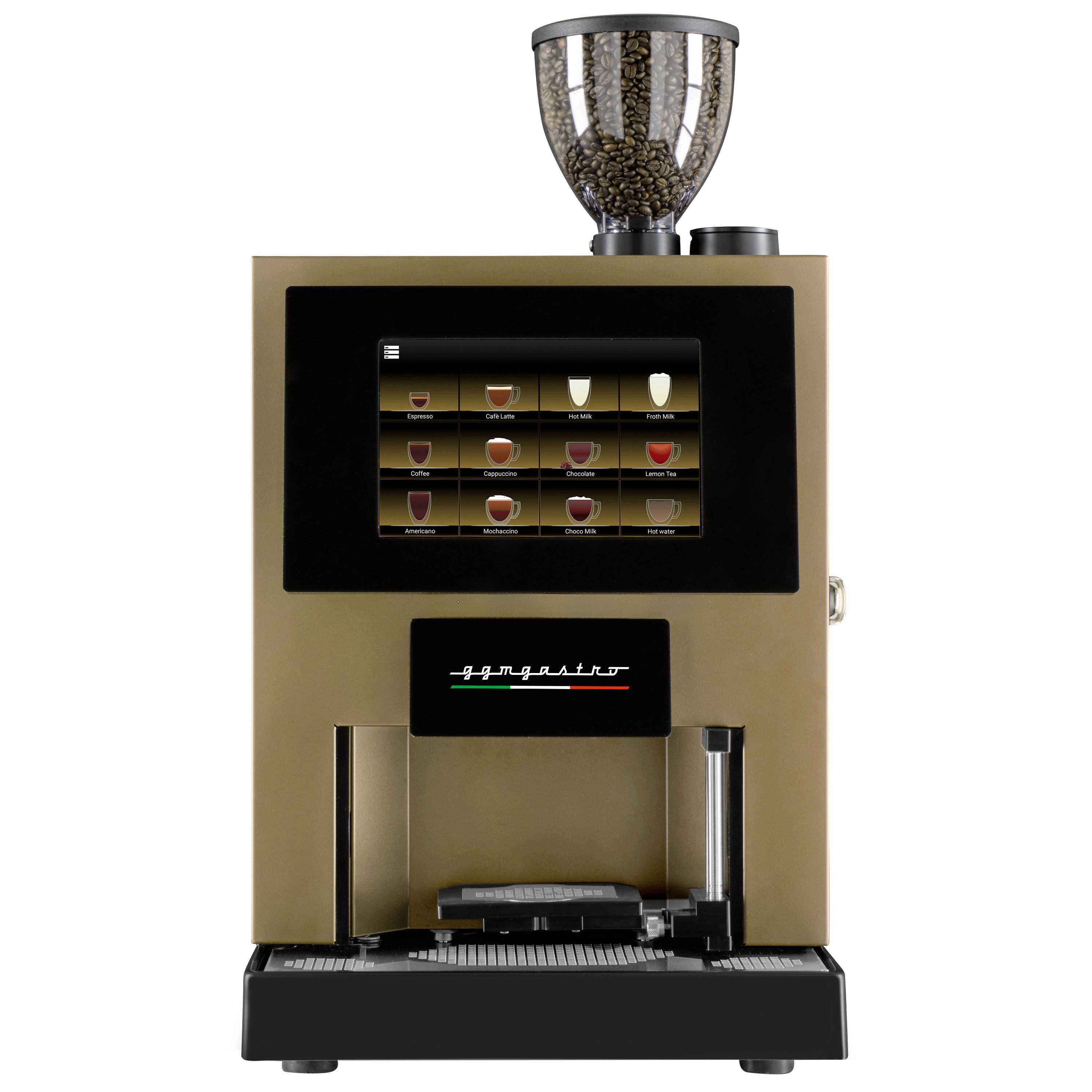 Machine à café automatique - 30 programmes - écran tactile 10 pouces - 1 réservoir à grains & 2 compartiments à poudre - avec système de lait frais
