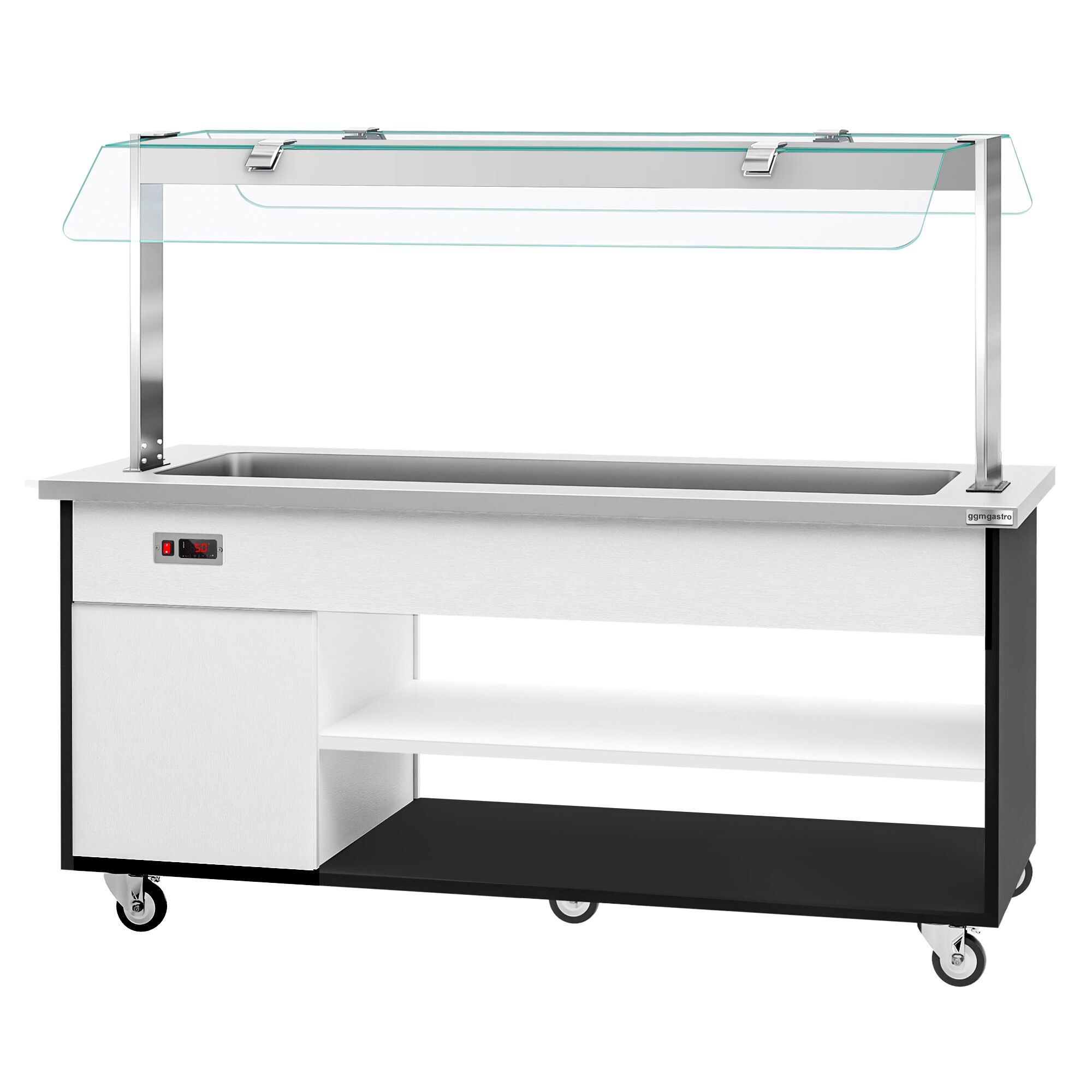 Heated Buffet Trolley DANZIG - 1900mm - for 5x GN 1/1 - Mobile - with Gantry - with Sneeze Screen