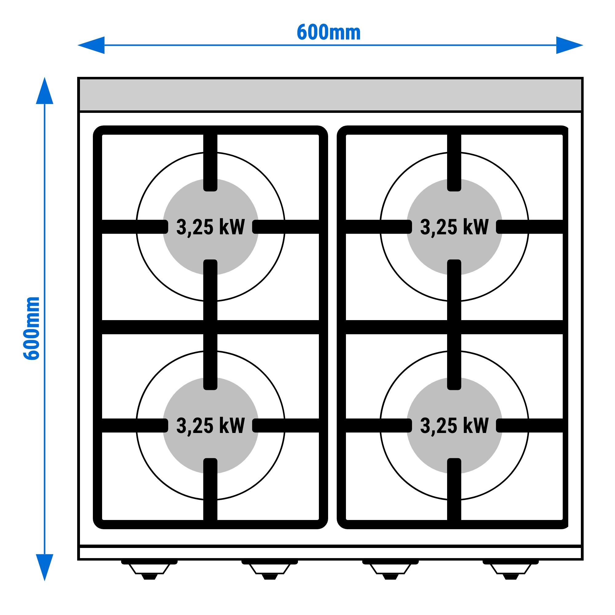Fourneau à gaz – 13 kW – 4 brûleurs