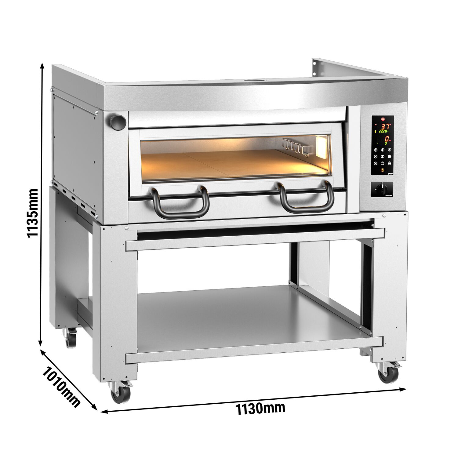 Elektryczny Piec do pizzy - 4 x Ø34cm - Panel dotykowy - z okapem i ramą nośną