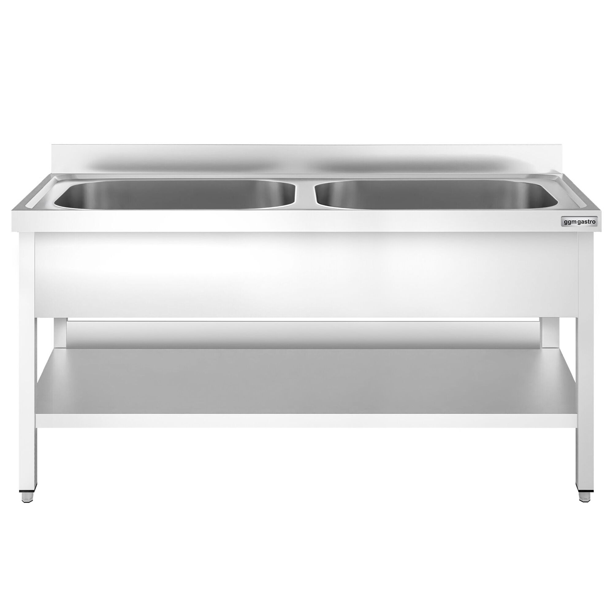 Plonge à marmites en inox PREMIUM - 2000x700mm - avec étagère basse & 2 bacs