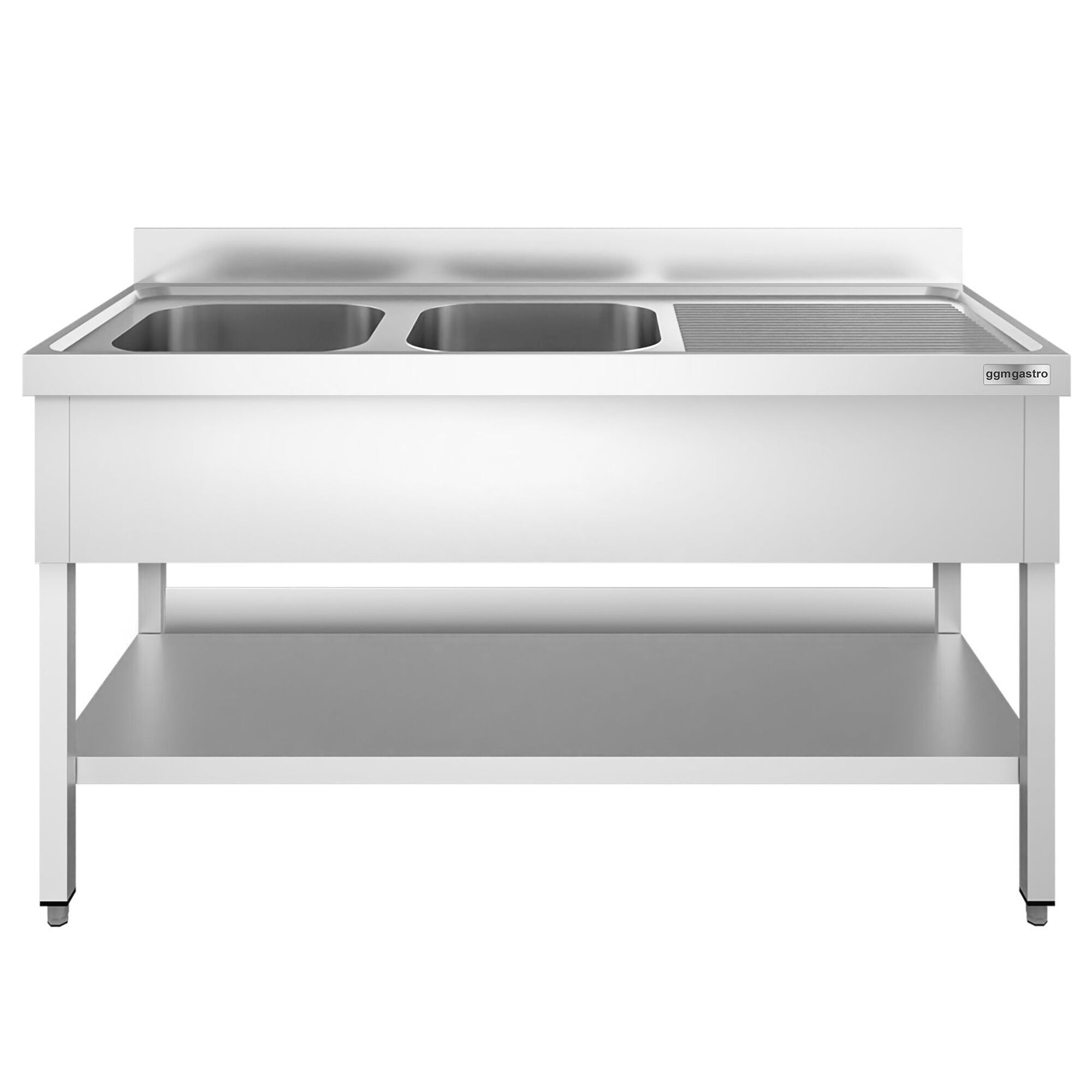 Plonge en inox PREMIUM - 1600x700mm - avec étagère basse - 2 bacs à gauche