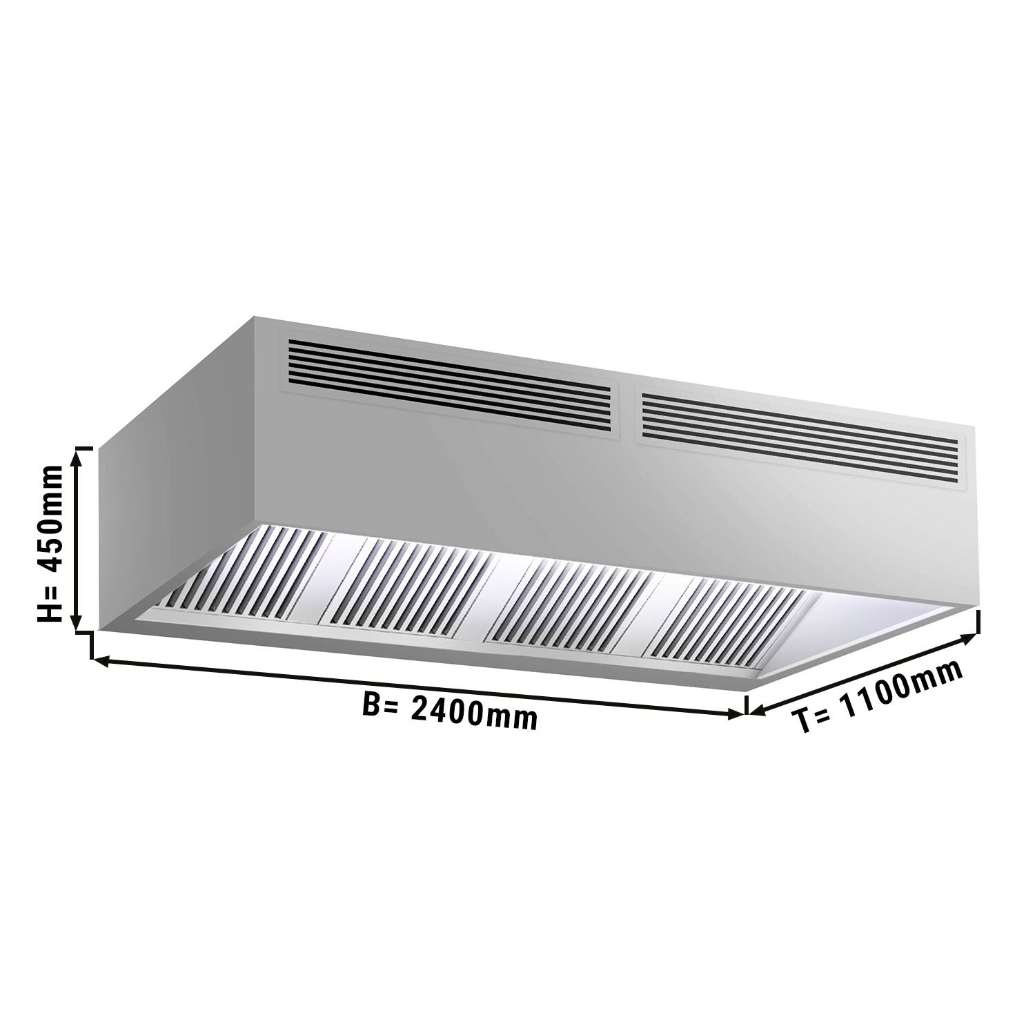 Hotte caisson à induction – 2400 mm – sans moteur – avec filtre