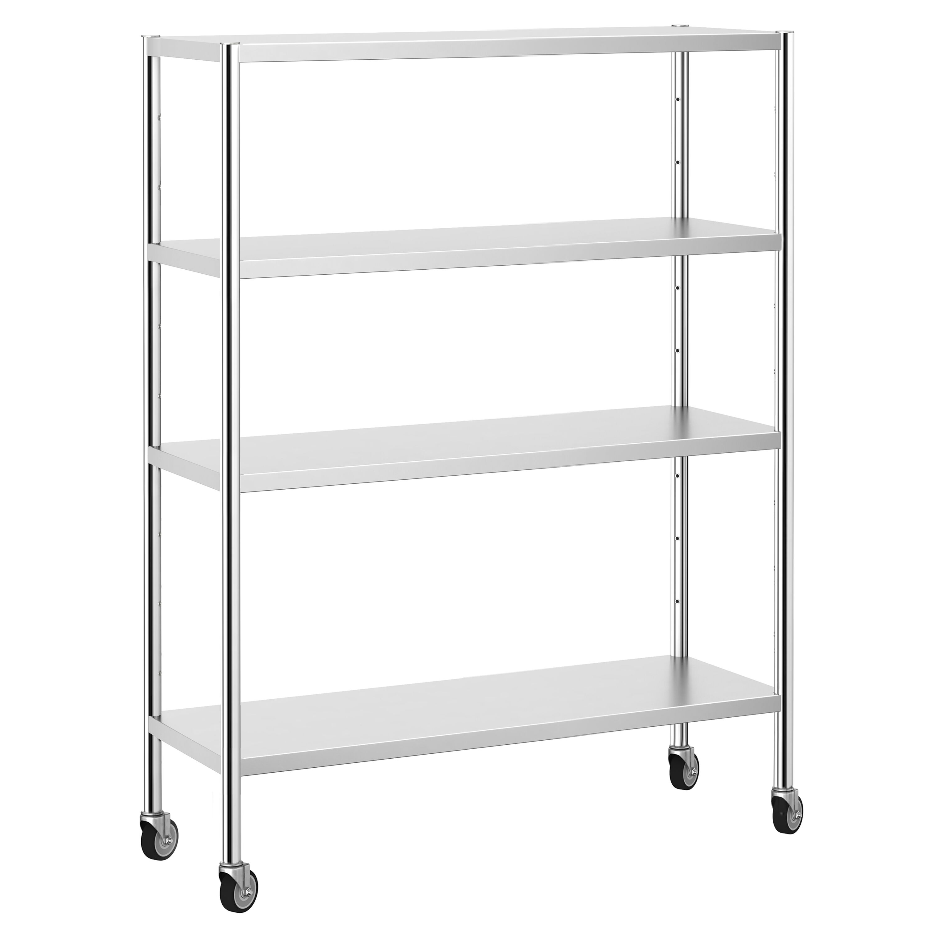 Scaffale in acciaio inox PREMIUM - 1400x1800mm - Profondità: 500mm - con 4 ripiani (REGOLABILI) - incl. 4 ruote - Portata: 80kg per ripiano