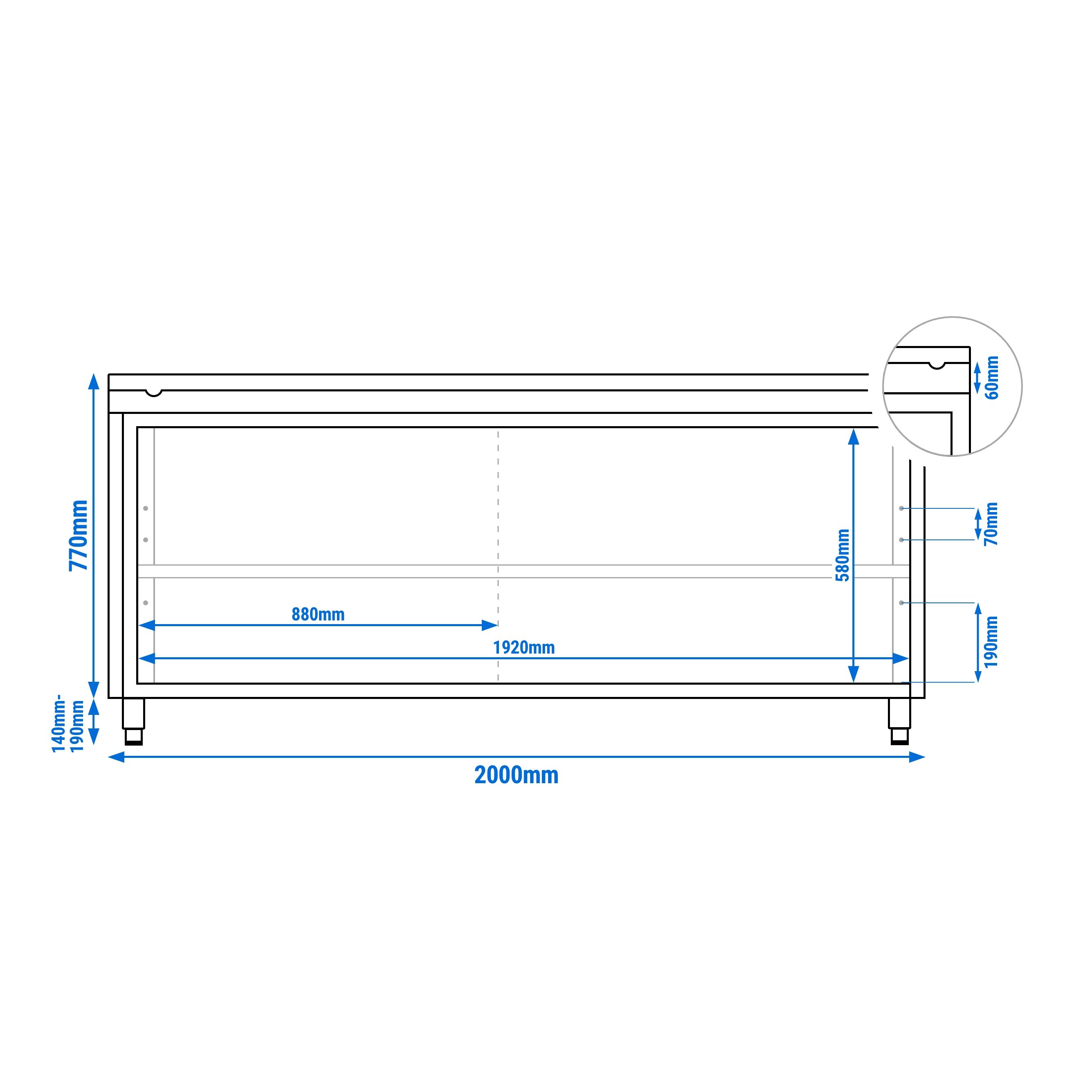 Table armoire en acier inoxydable PREMIUM - 2000x800mm - avec portes coulissantes et étagère basse - pour produits céréaliers, produits laitiers - incl. plateau de découpe Blanc PEHD (HACCP)