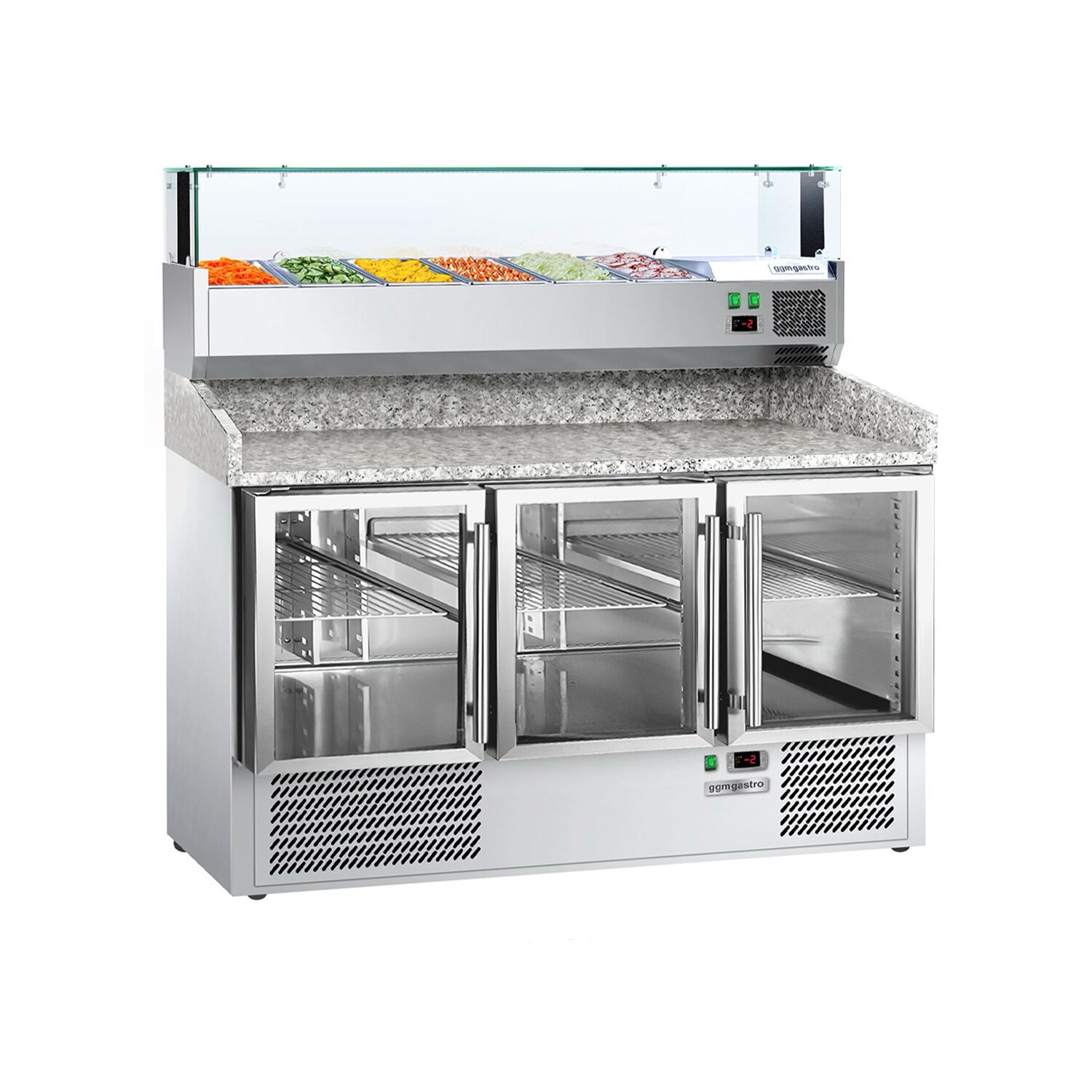 Table réfrigérée à pizza ECO - 1400x700 mm - avec 3 portes vitrées - incl. vitrine réfrigérée - 6x GN 1/4