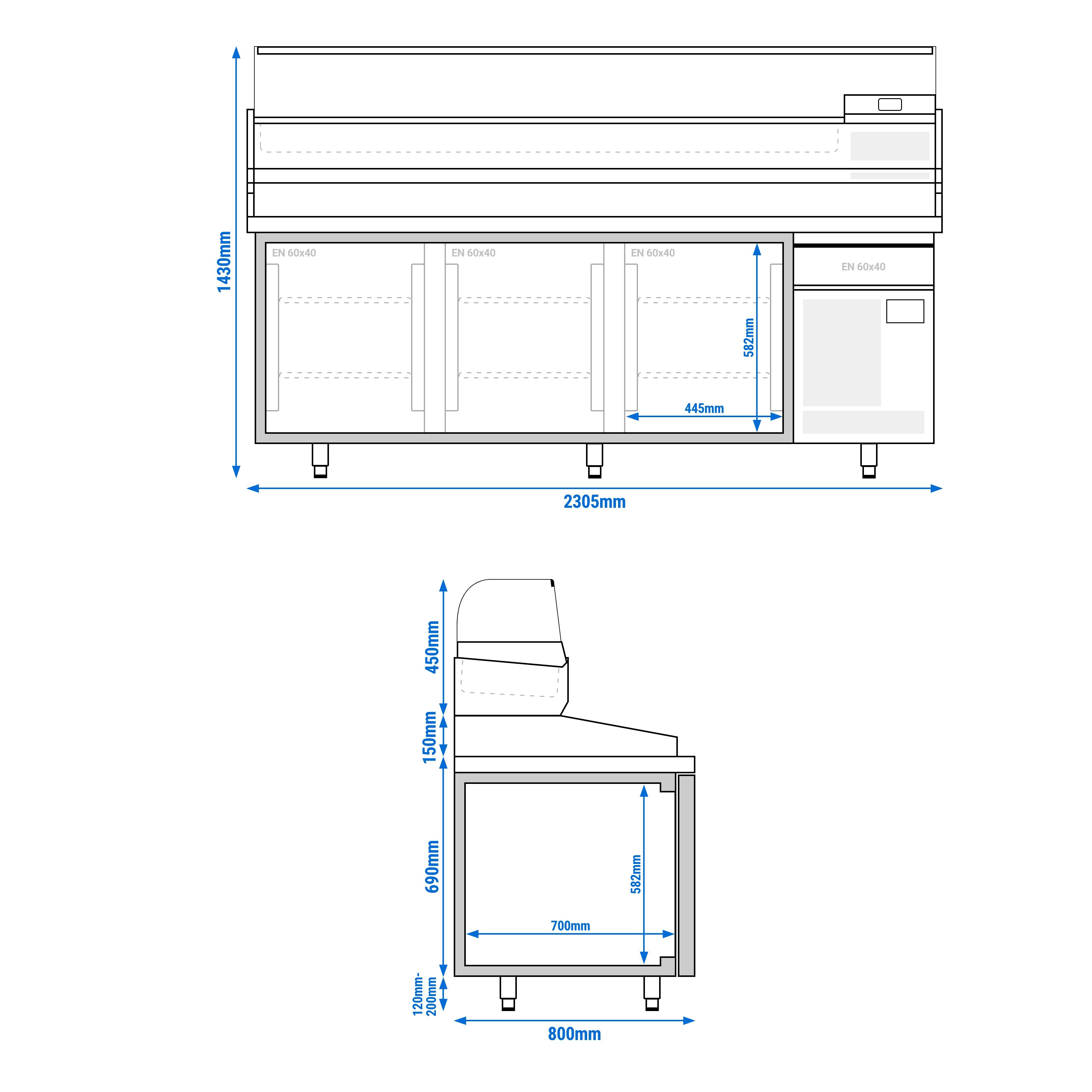 Table réfrigérée à pizza Premium PLUS - 2305 x 800 mm - avec 3 portes & 1 tiroir - incl. vitrine réfrigérée de présentation - 10x GN 1/3